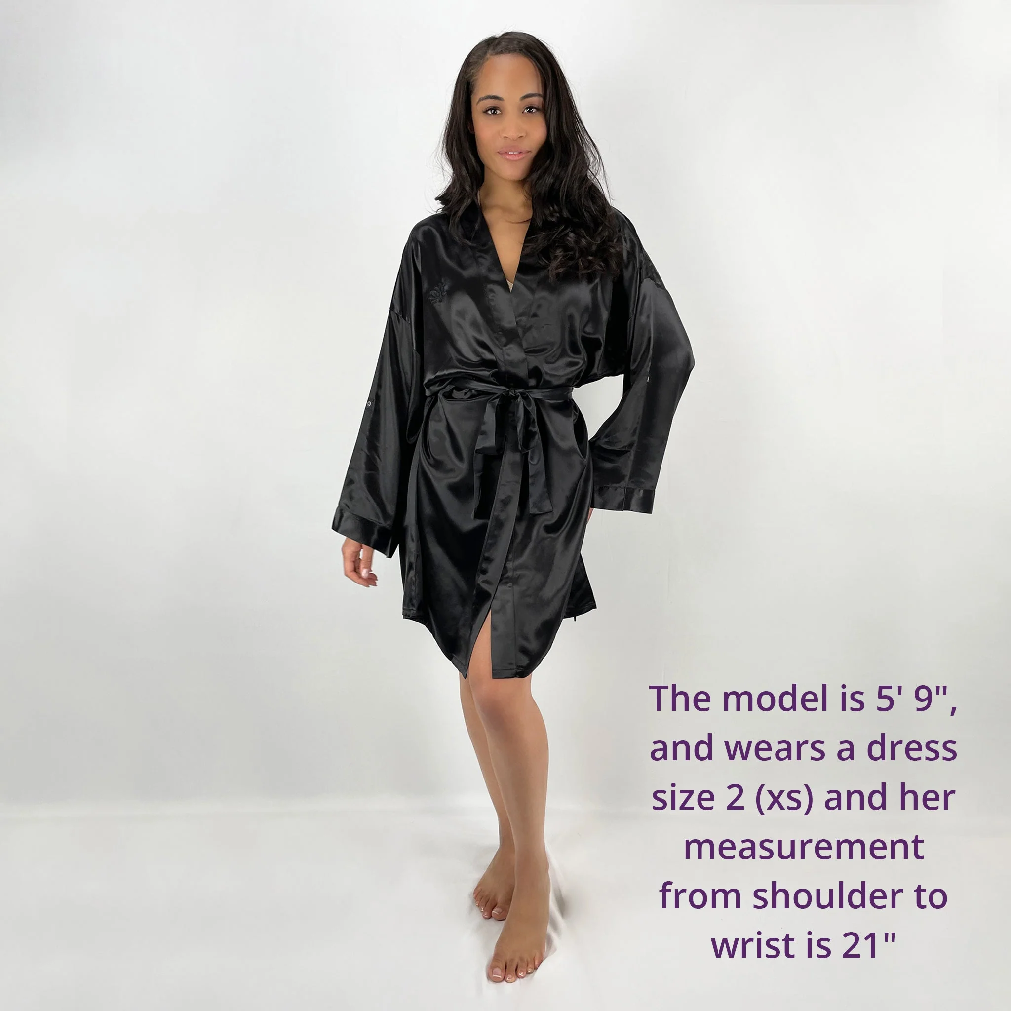 100% Pure Silk Robe - Black - Image 11