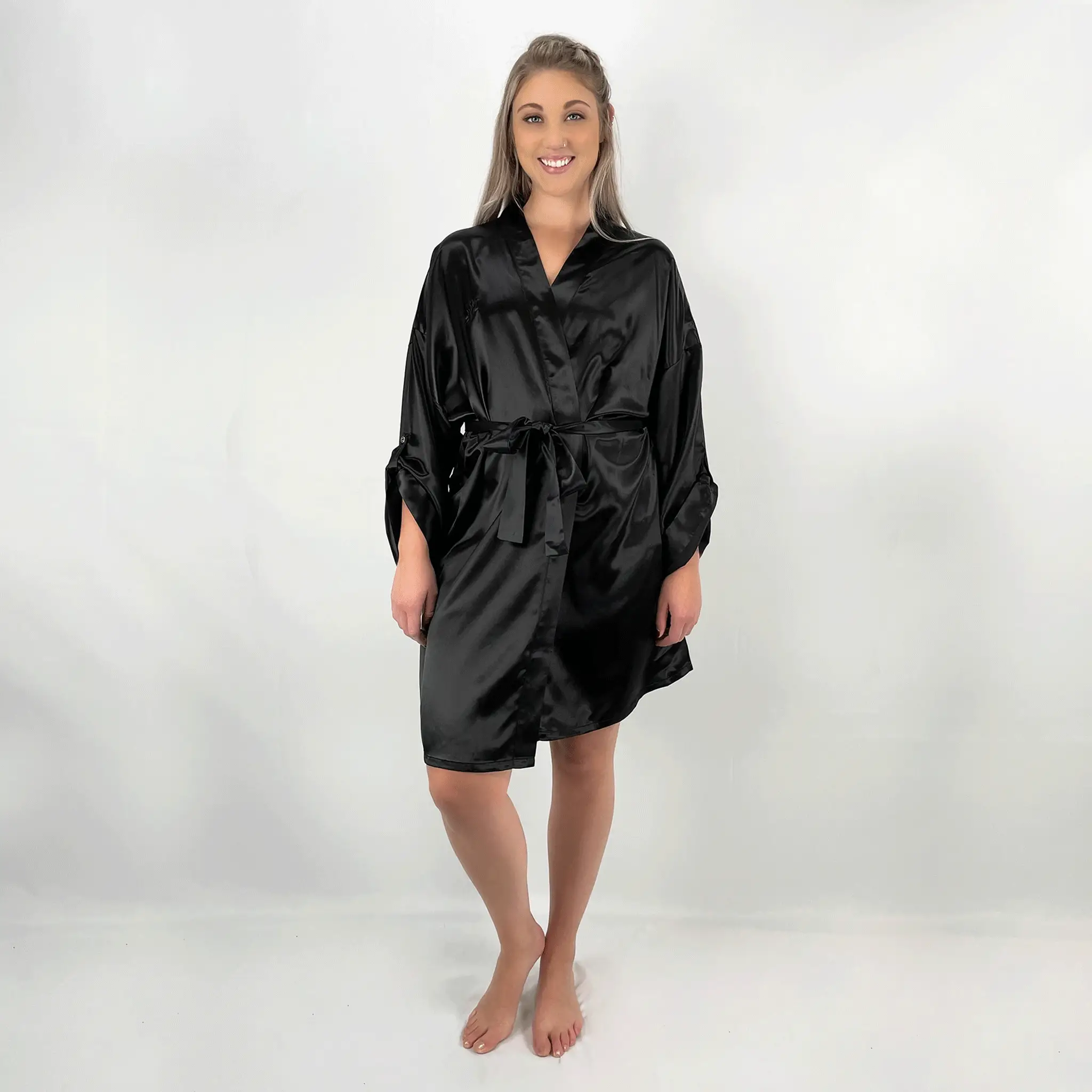 100% Pure Silk Robe - Black - Image 12