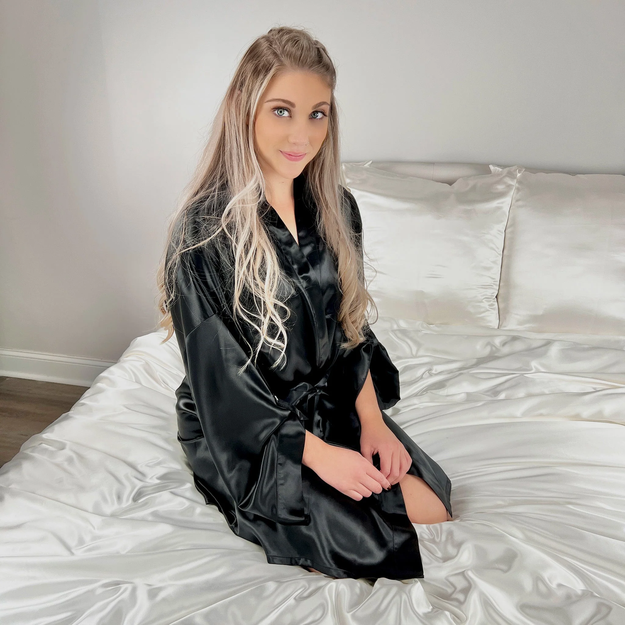 100% Pure Silk Robe - Black - Image 7