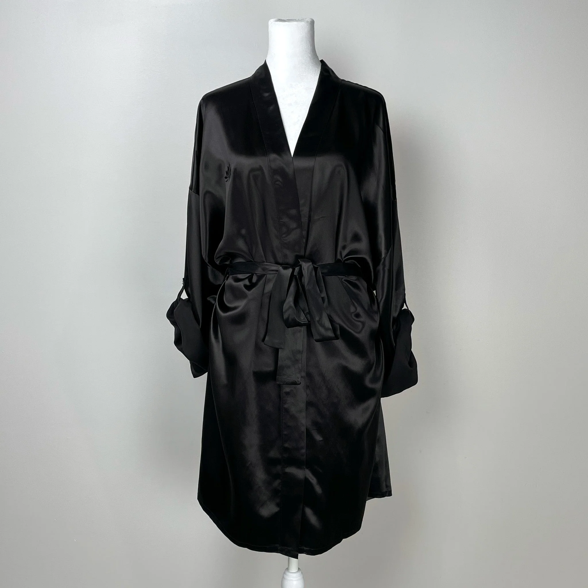 100% Pure Silk Robe - Black - Image 8