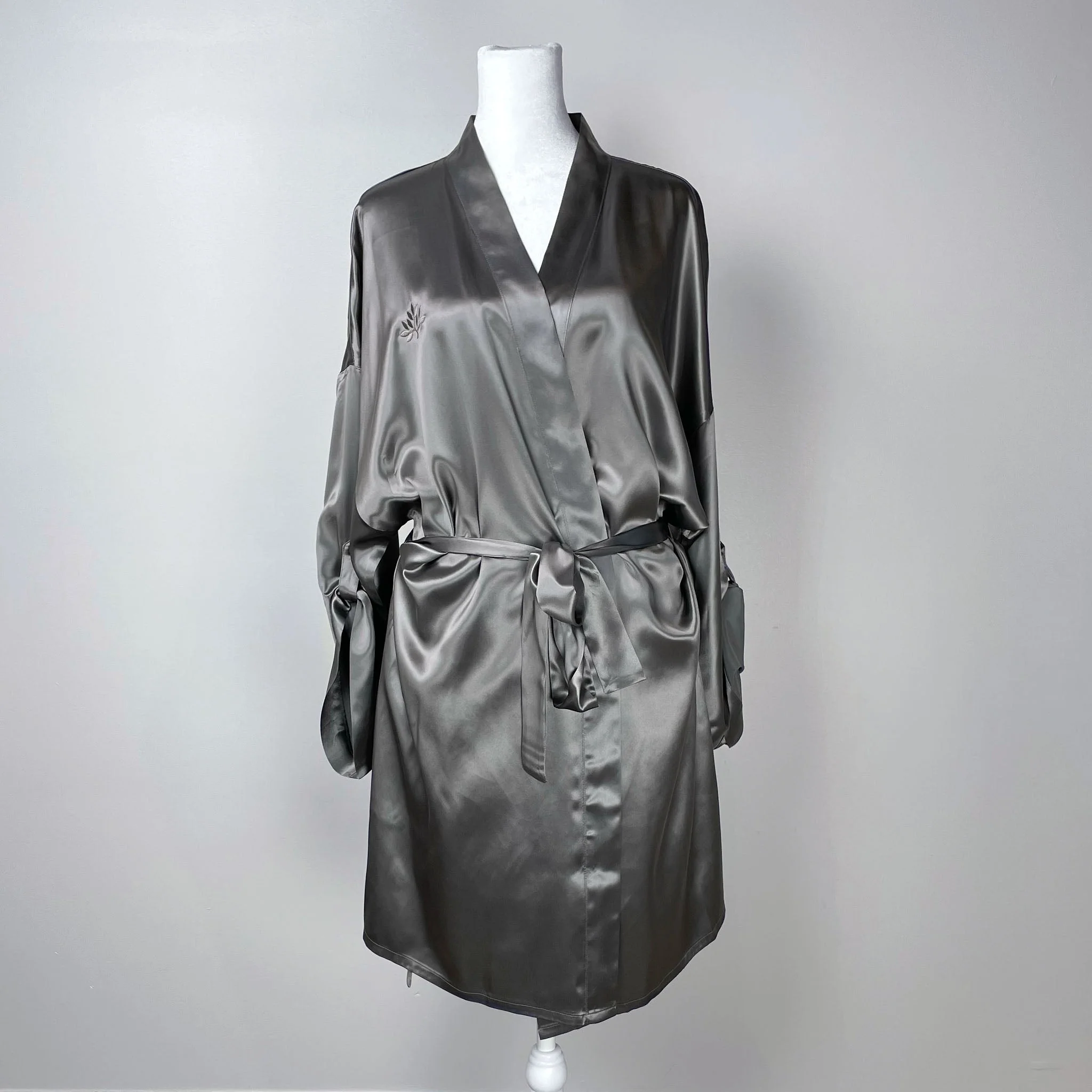 100% Pure Silk Robe - Gunmetal - Image 10