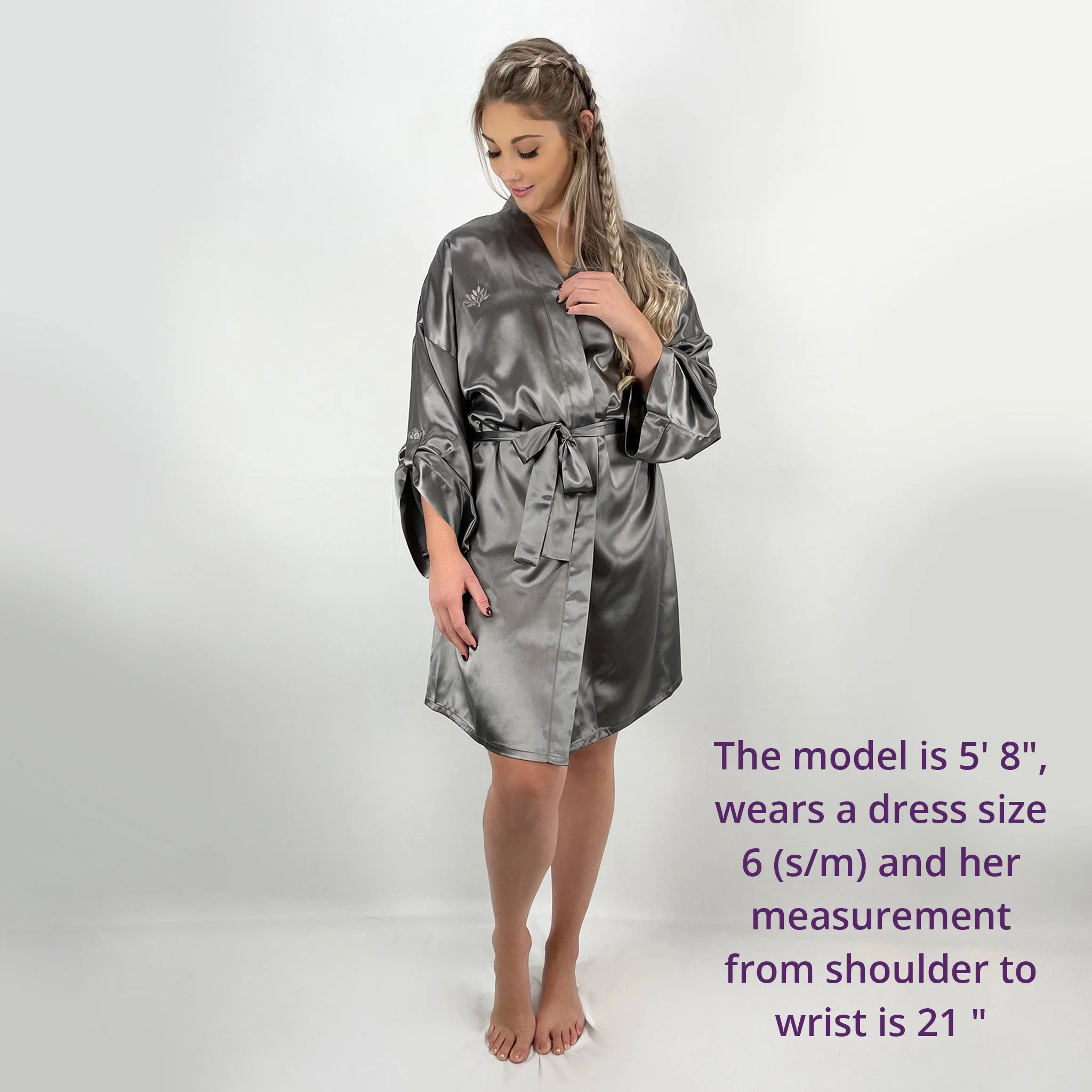 100% Pure Silk Robe - Gunmetal - Image 5