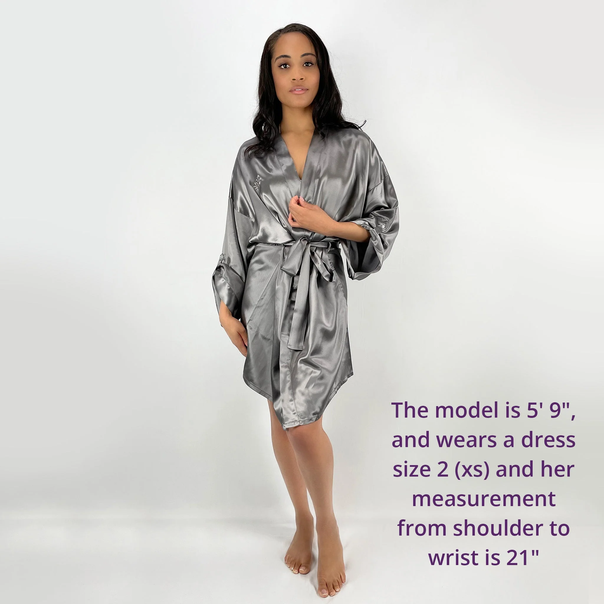 100% Pure Silk Robe - Gunmetal - Image 8