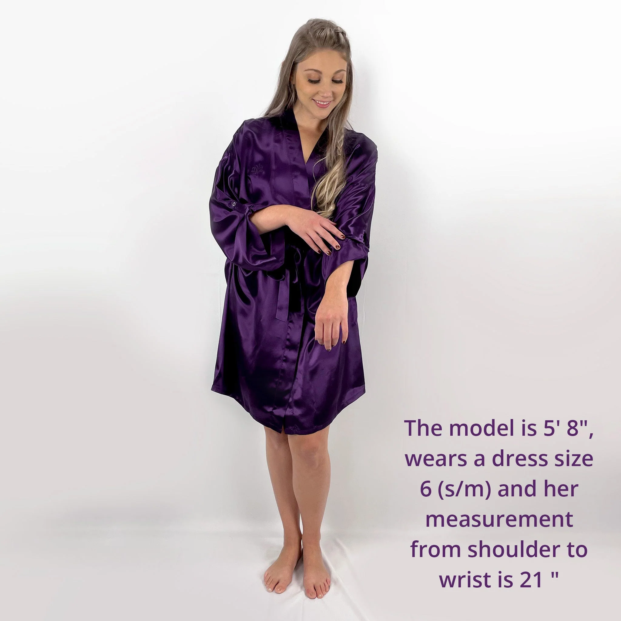 100% Pure Silk Robe - Plum - Image 4