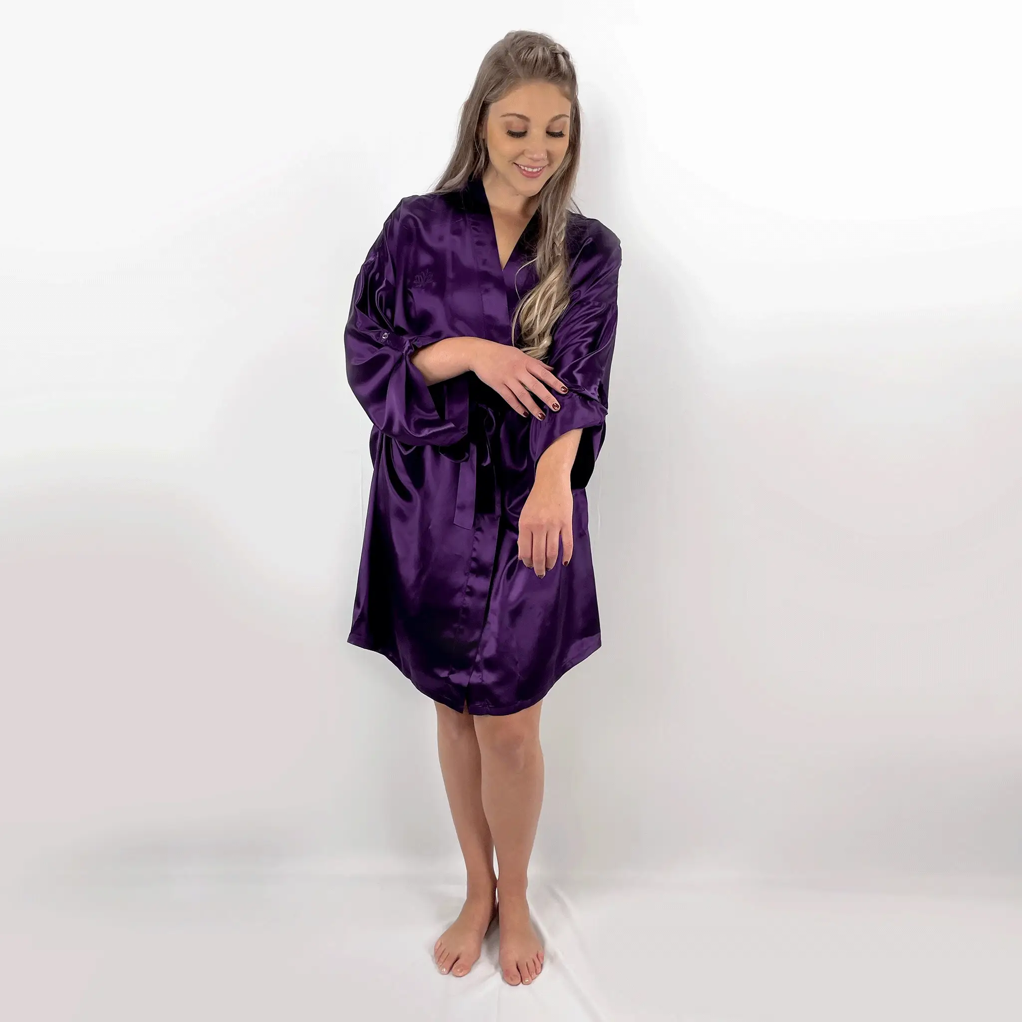 100% Pure Silk Robe - Plum - Image 5