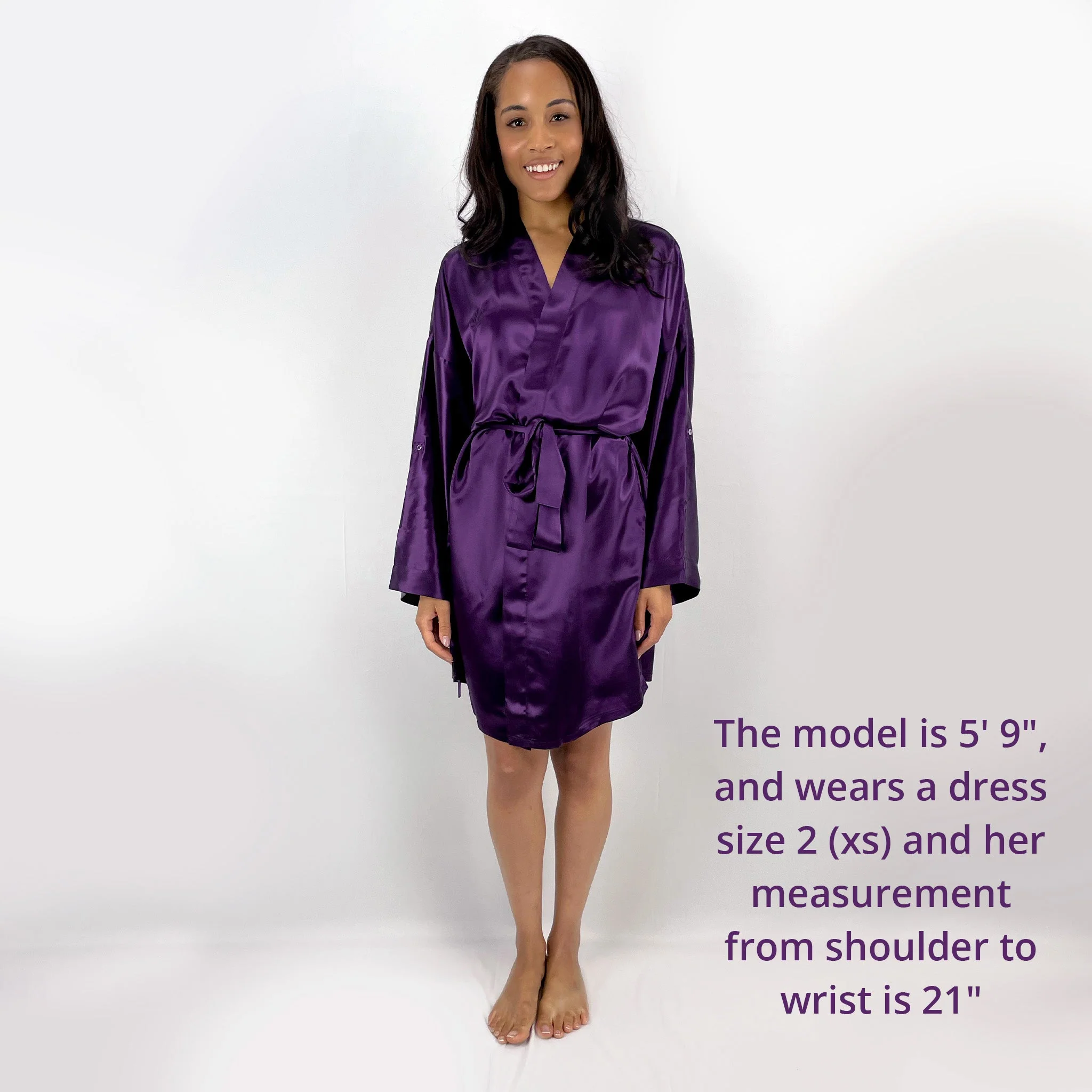 100% Pure Silk Robe - Plum - Image 6