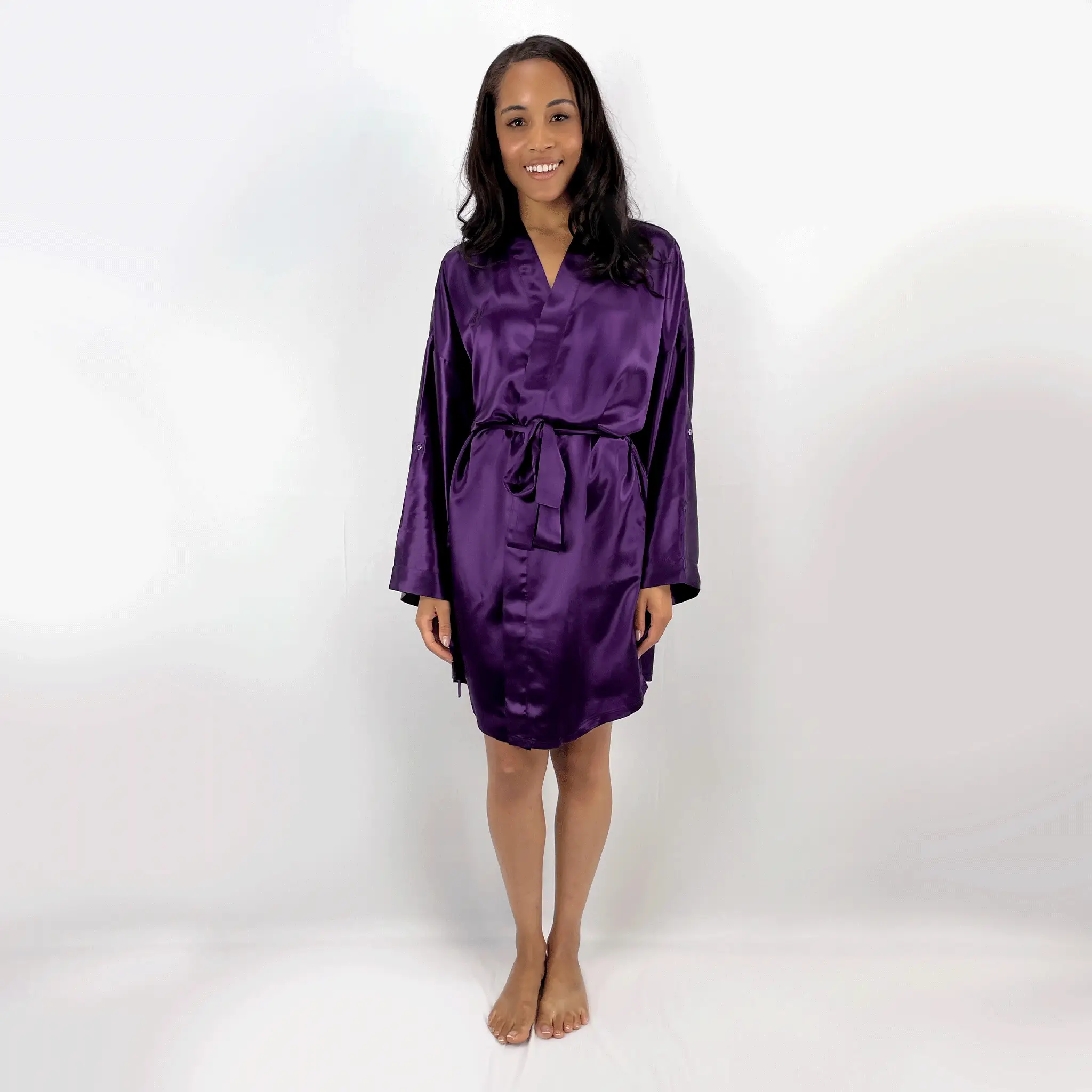 100% Pure Silk Robe - Plum - Image 7