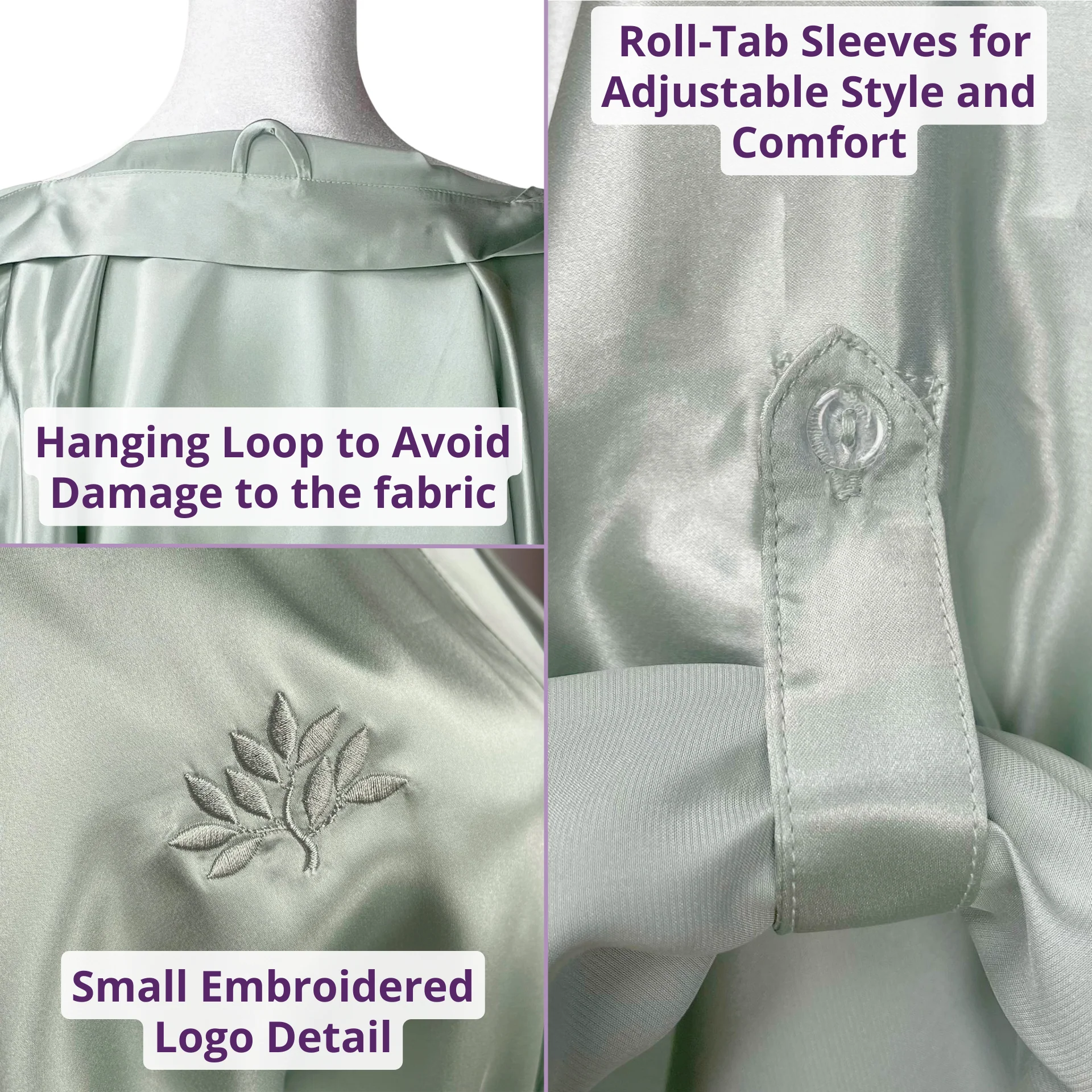 100% Pure Silk Robe - Sage - Image 11