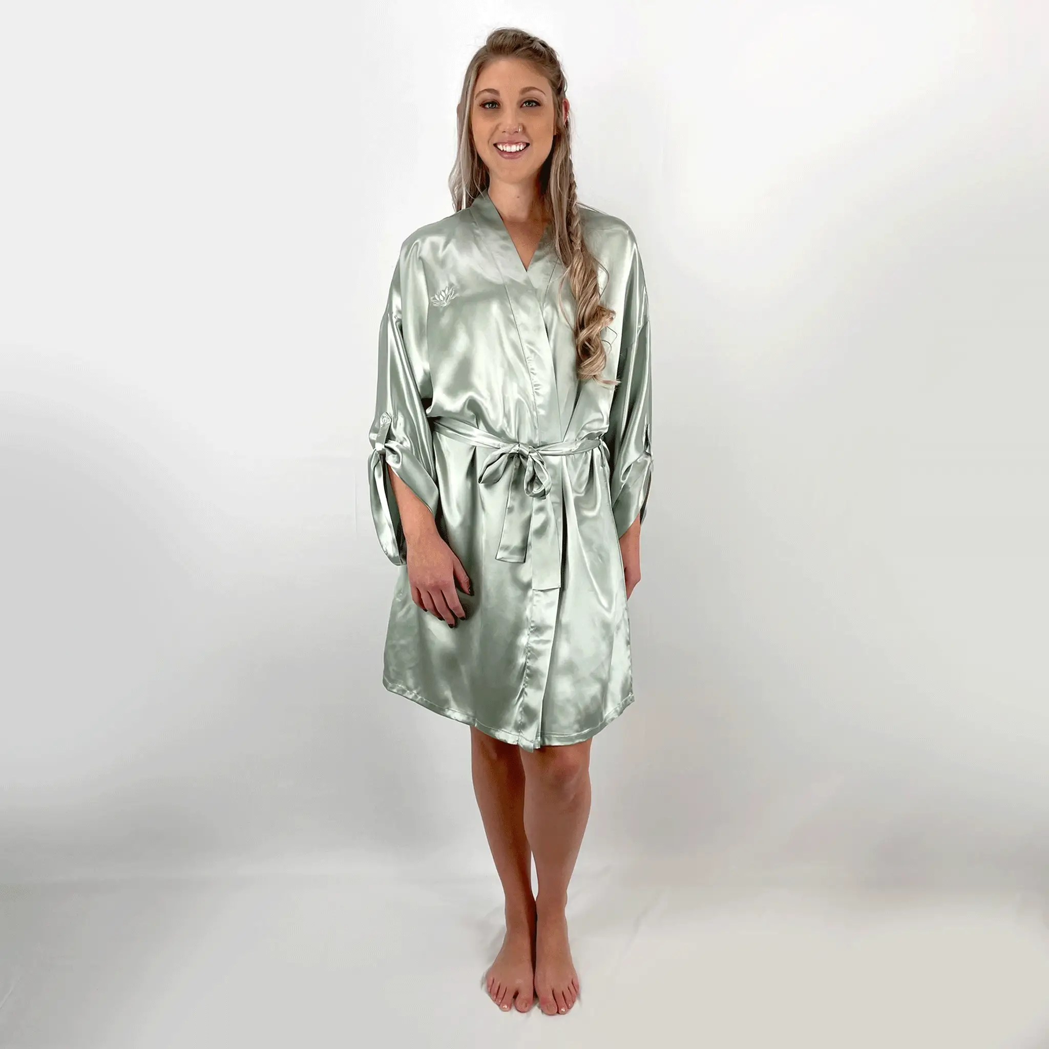 100% Pure Silk Robe - Sage - Image 9