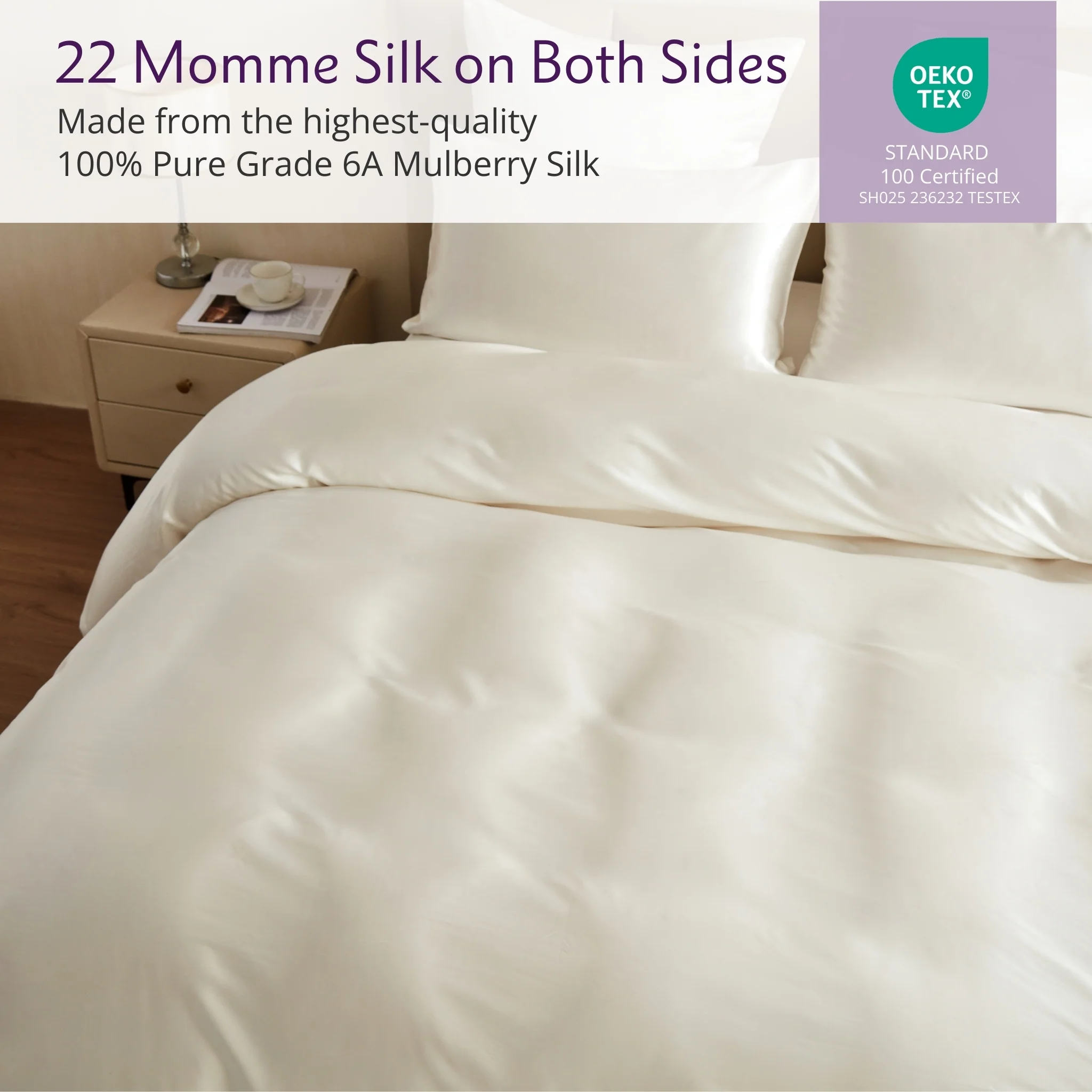 22 Momme Silk Duvet Cover - Natural Ivory - Image 3