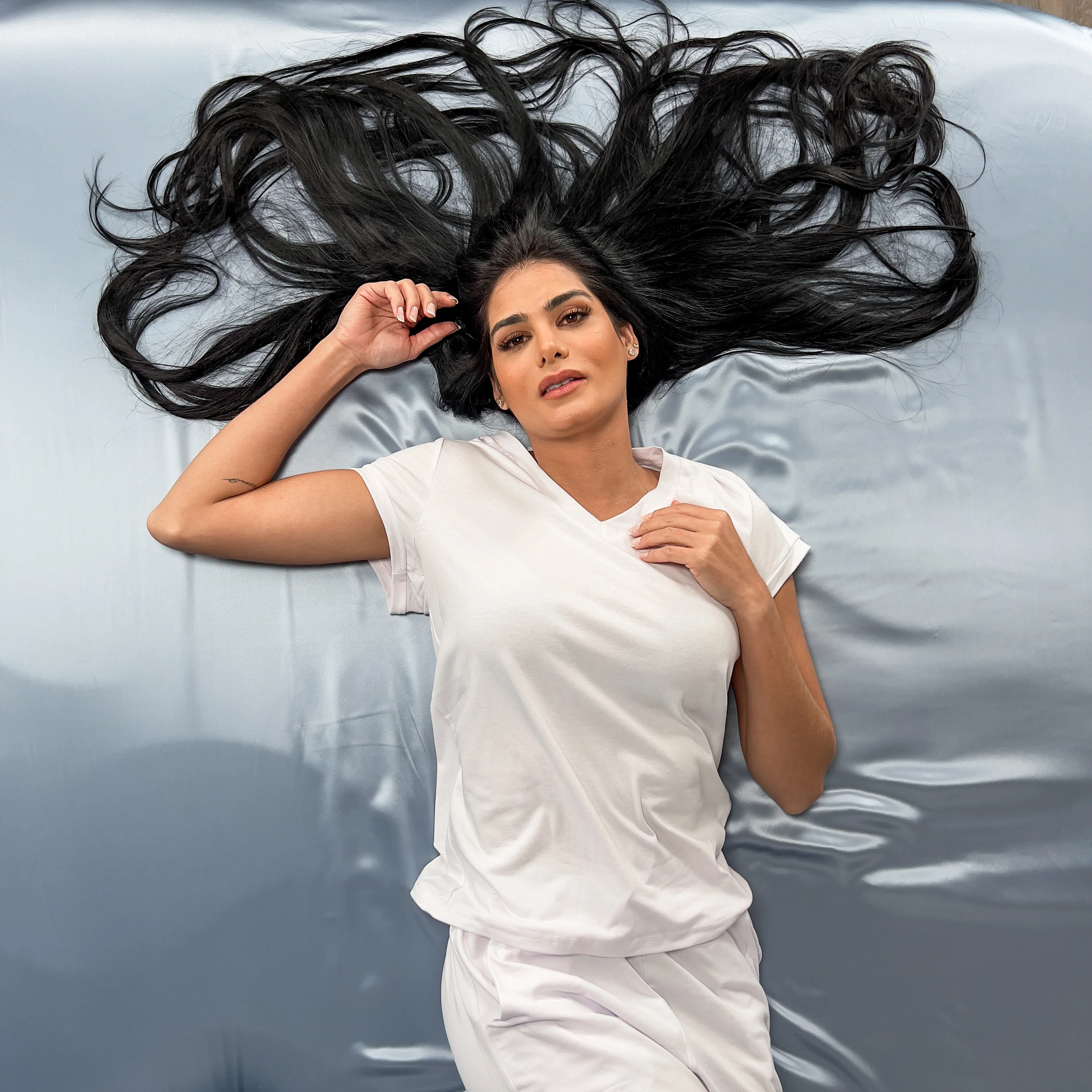 22 Momme Silk Fitted Sheet - Steel Blue - Image 3