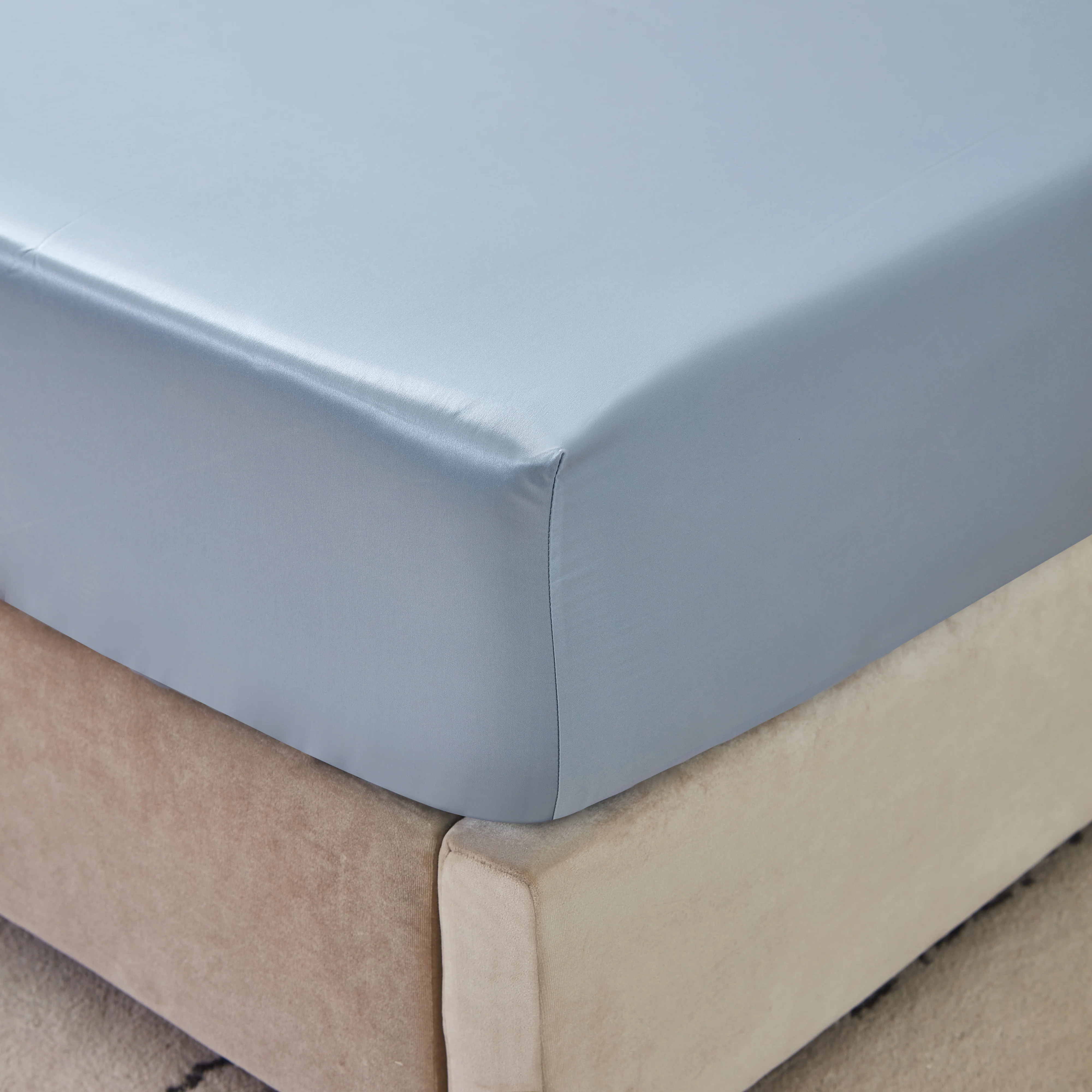 22 Momme Silk Fitted Sheet - Steel Blue - Image 4