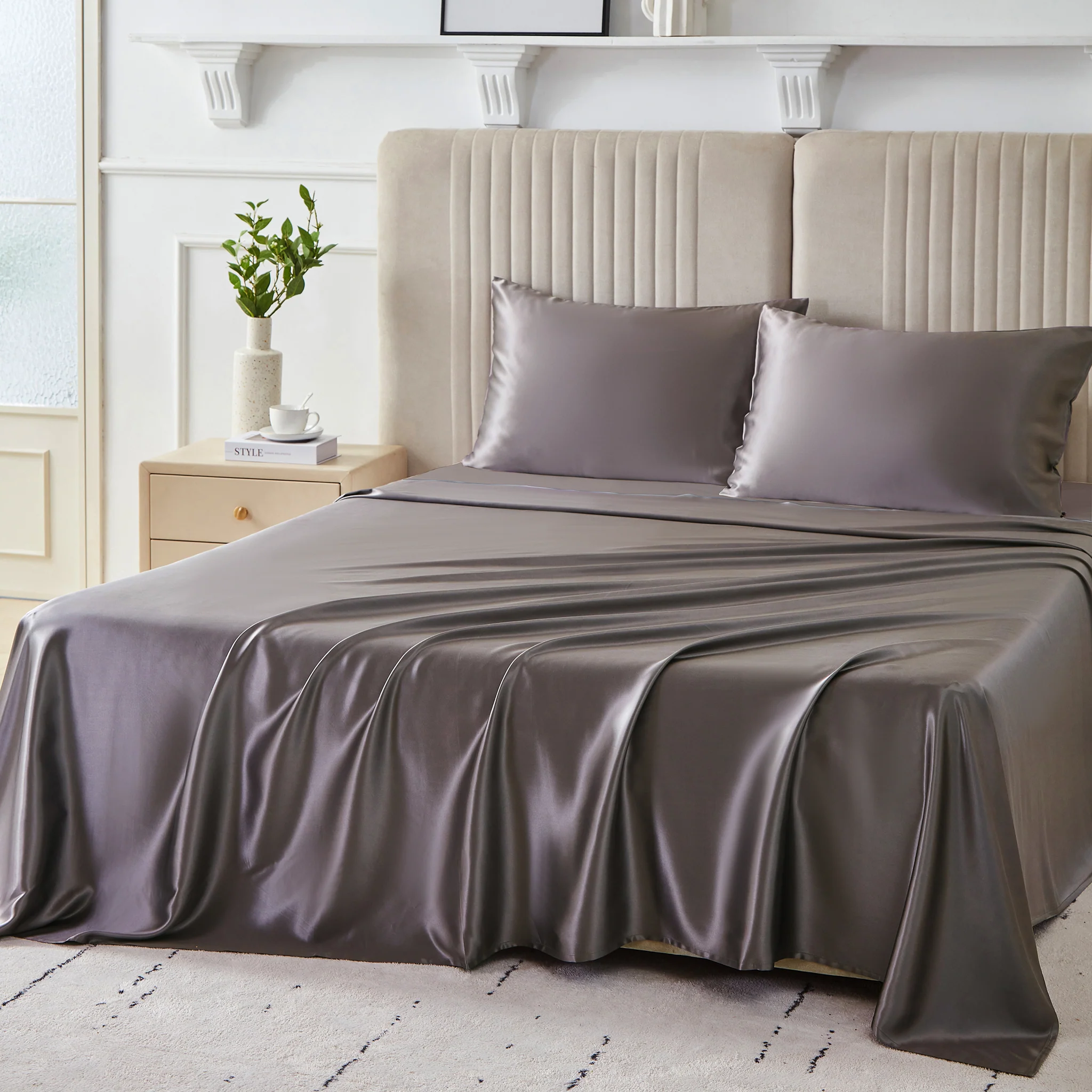22 Momme Silk Flat Sheet - Gunmetal - Image 6
