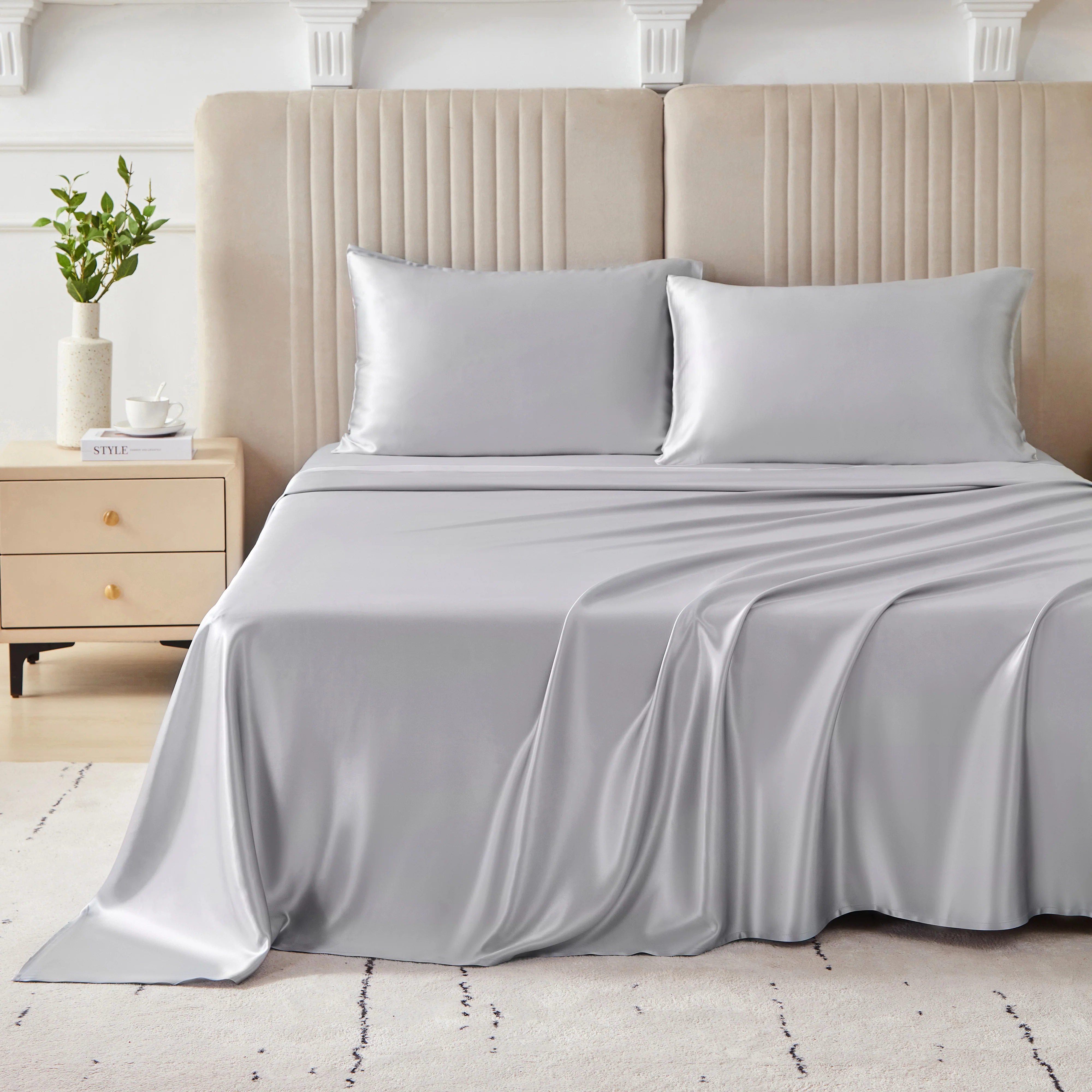 22 Momme Silk Flat Sheet - Silver - Image 6