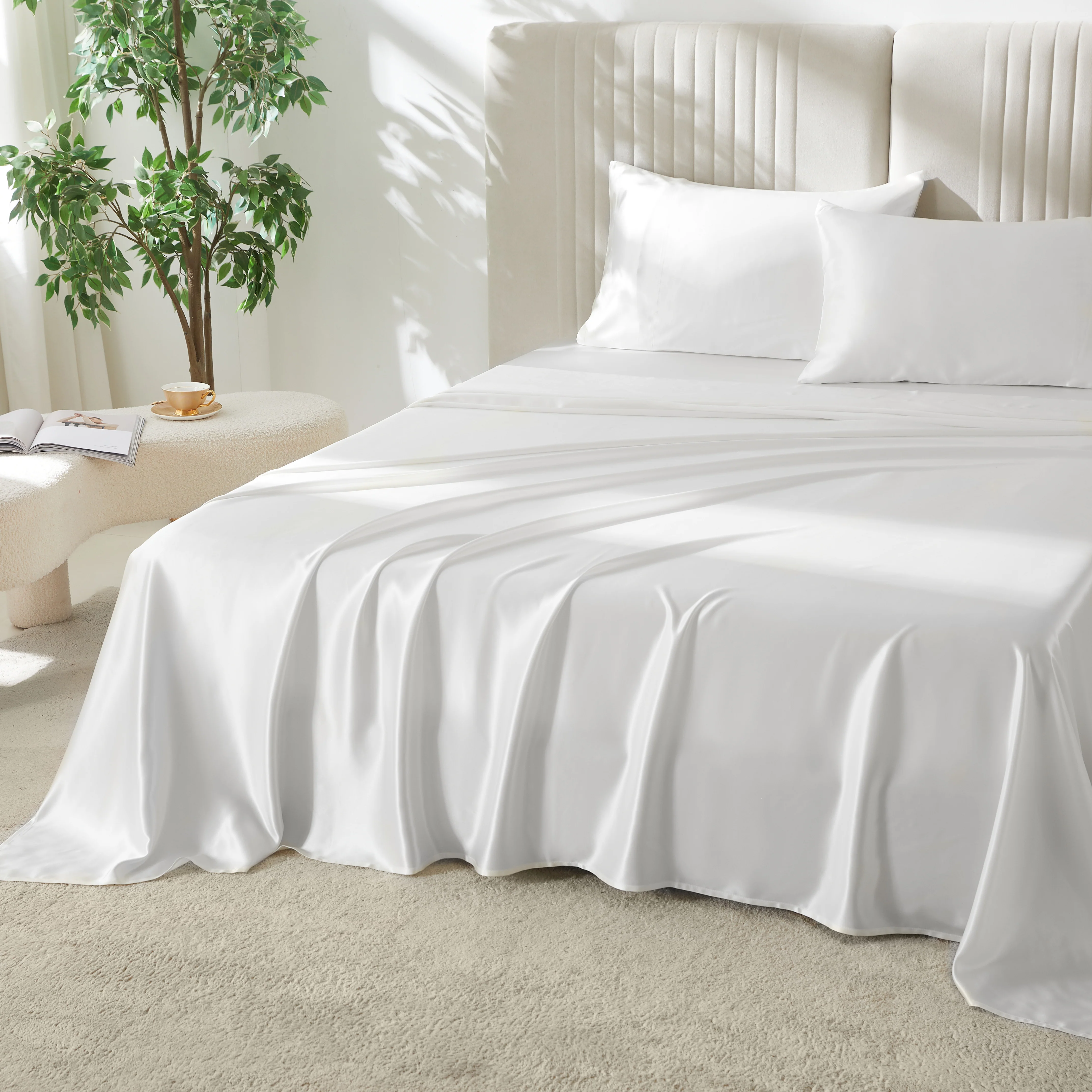 22 Momme Silk Flat Sheet - White - Image 4