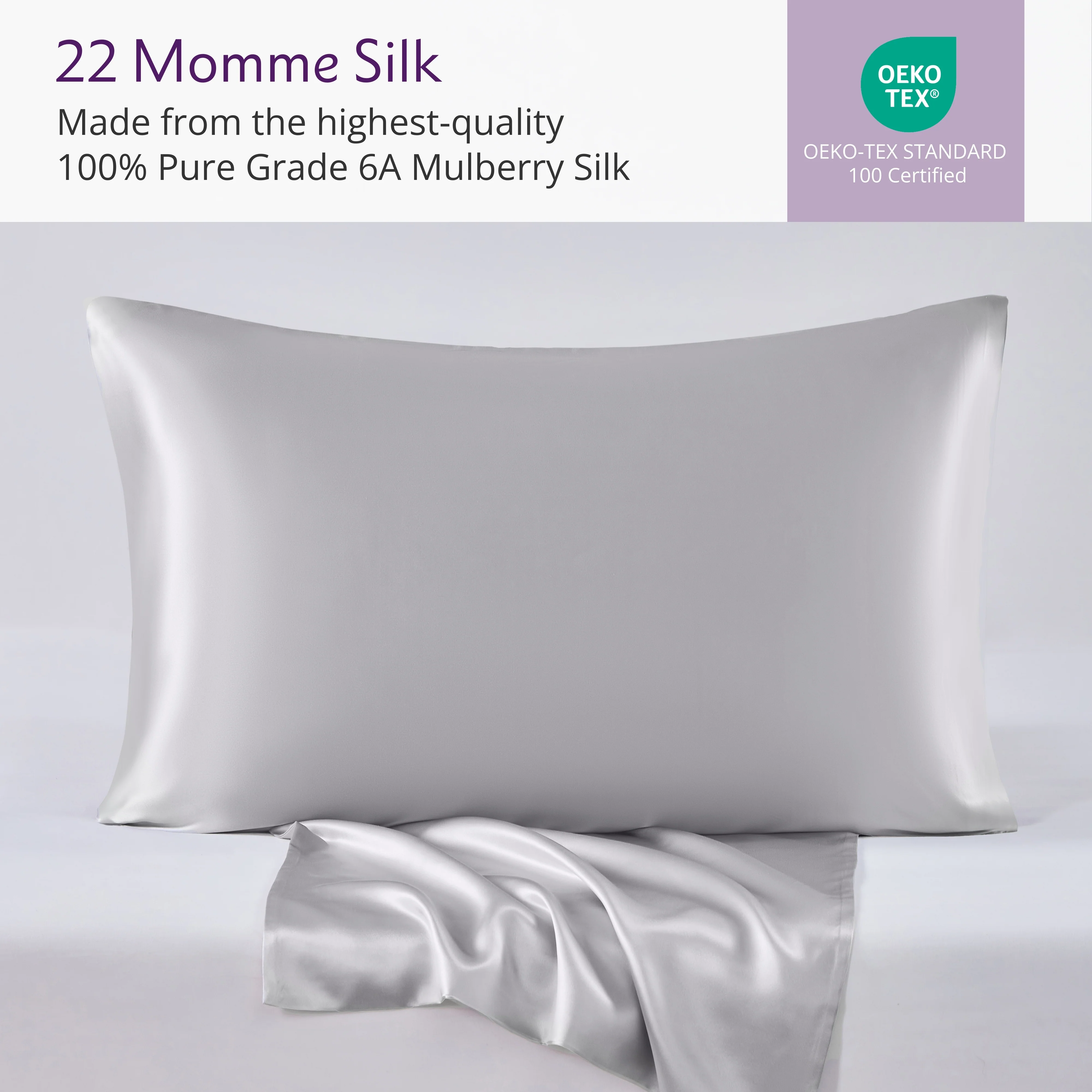 22 Momme Silk Pillowcase - Silver - Image 4