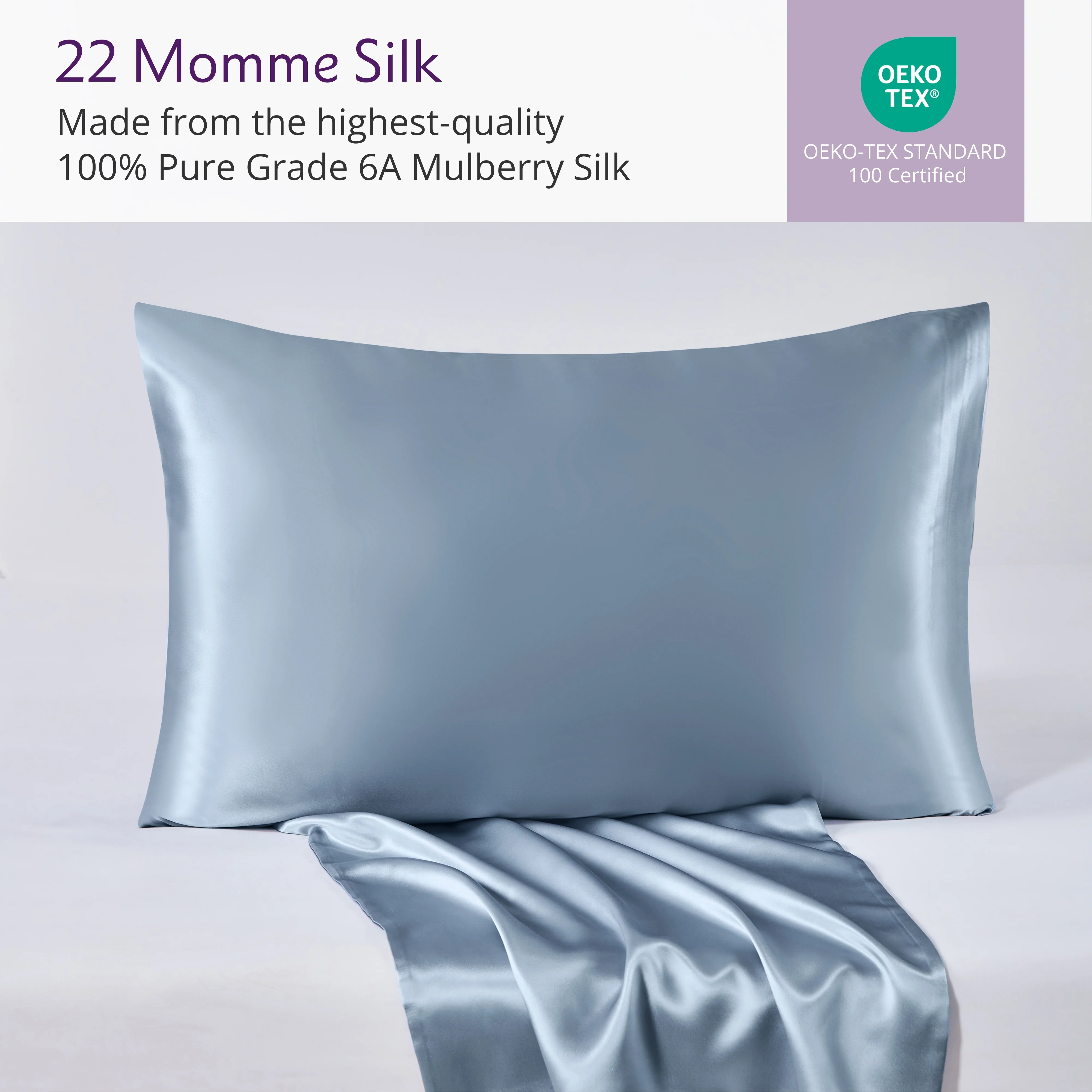 22 Momme Silk Pillowcase - Steel Blue - Image 4