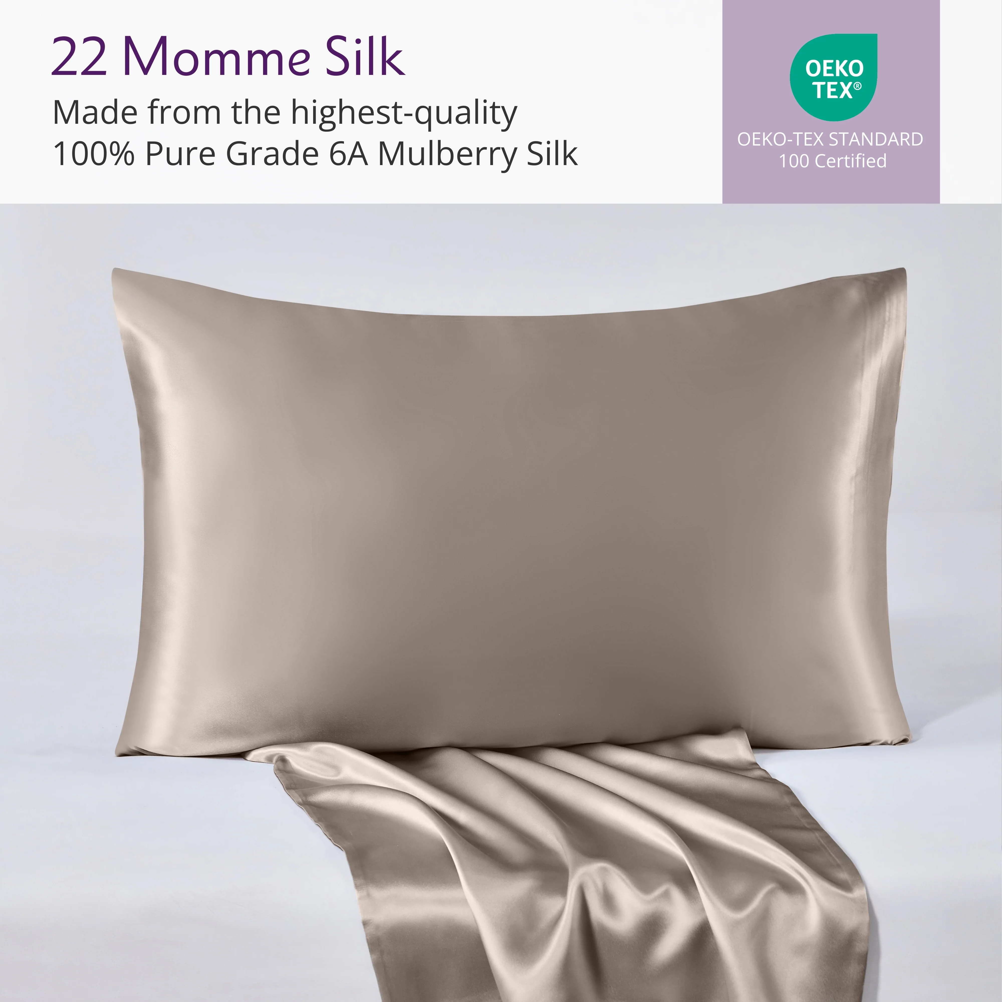 22 Momme Silk Pillowcase - Taupe - Image 4