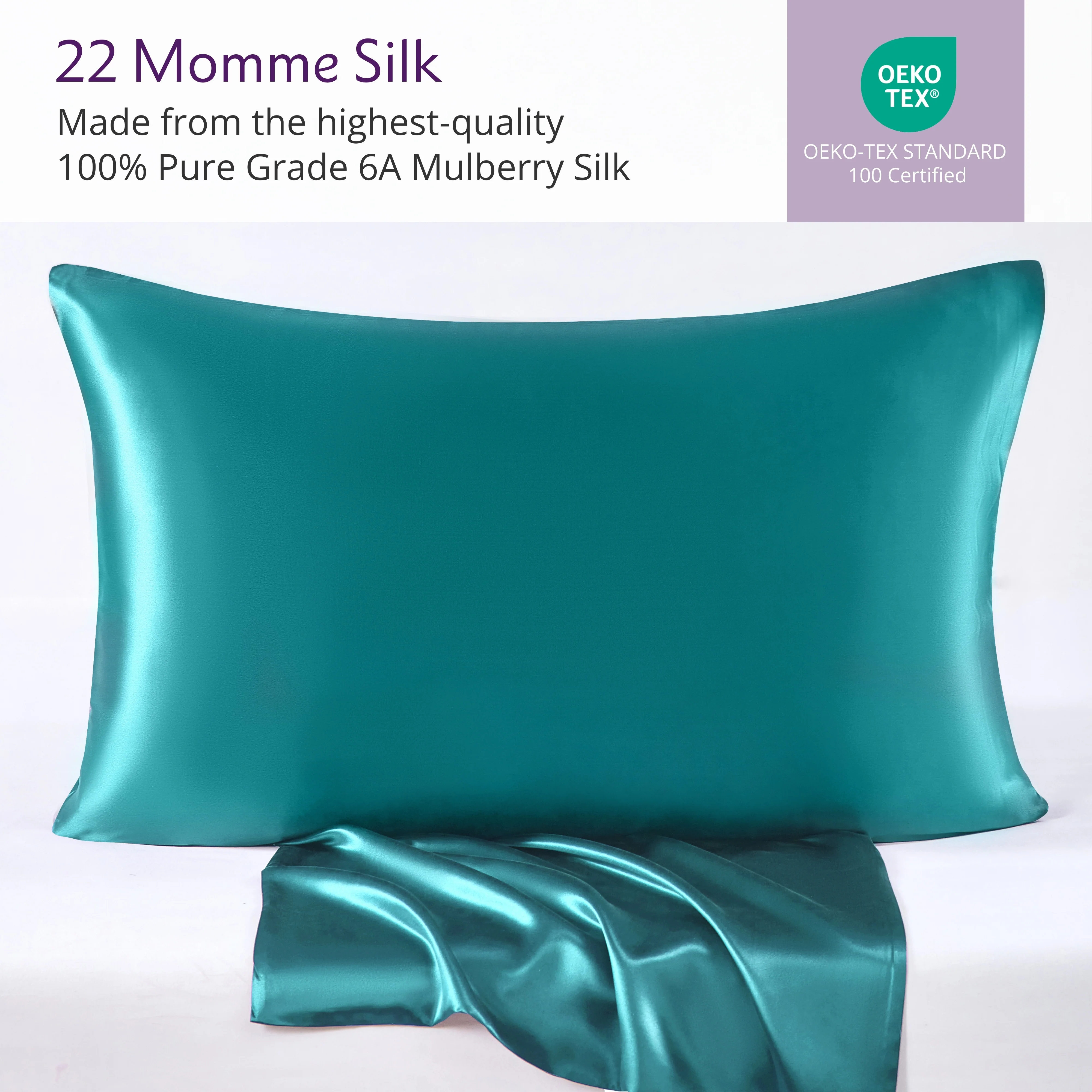 22 Momme Silk Pillowcase - Teal - Image 4