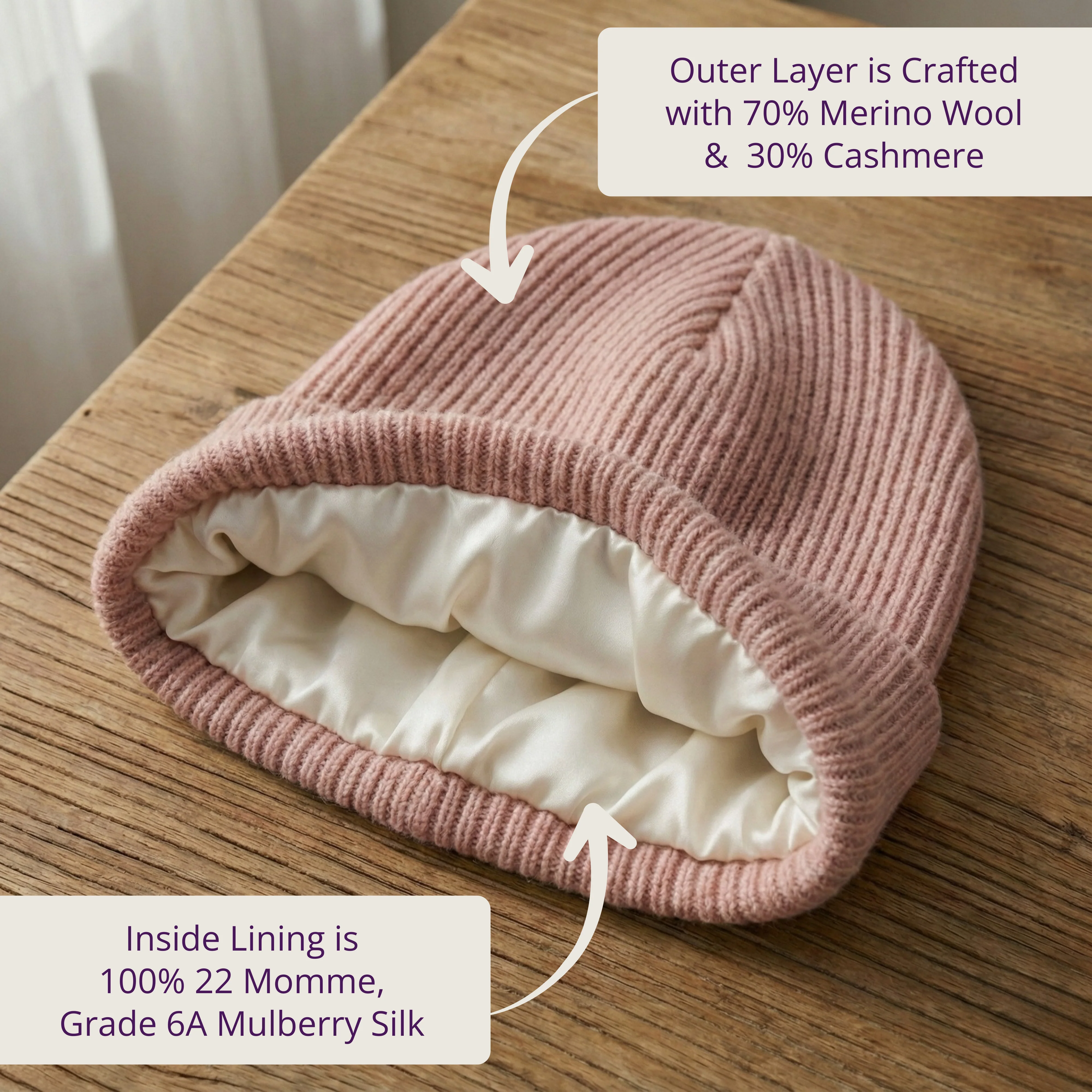 Silk-Lined Wool & Cashmere Beanie - Heather Pink - Image 5