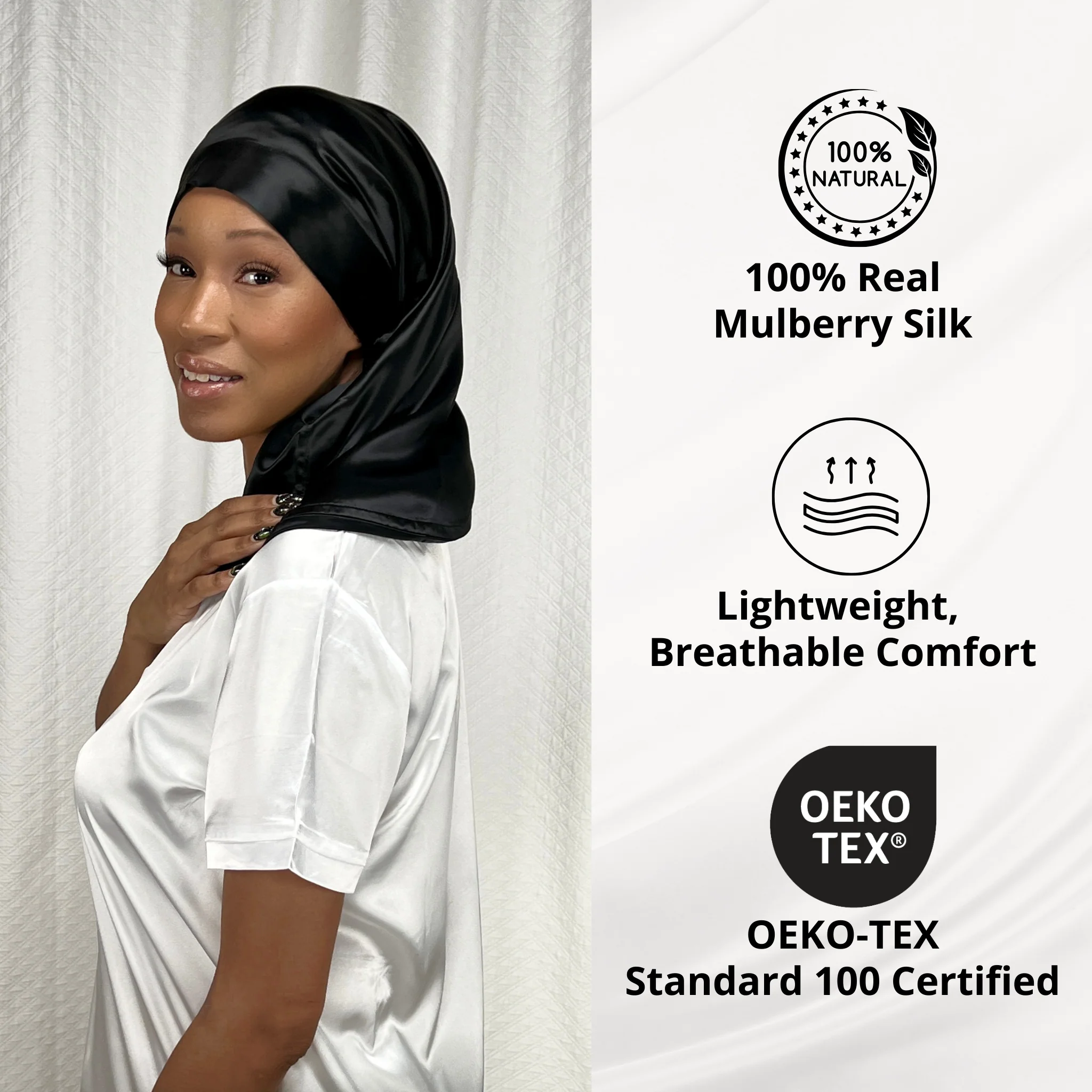 Silk Long Hair Reversible Bonnet - Black - Image 5