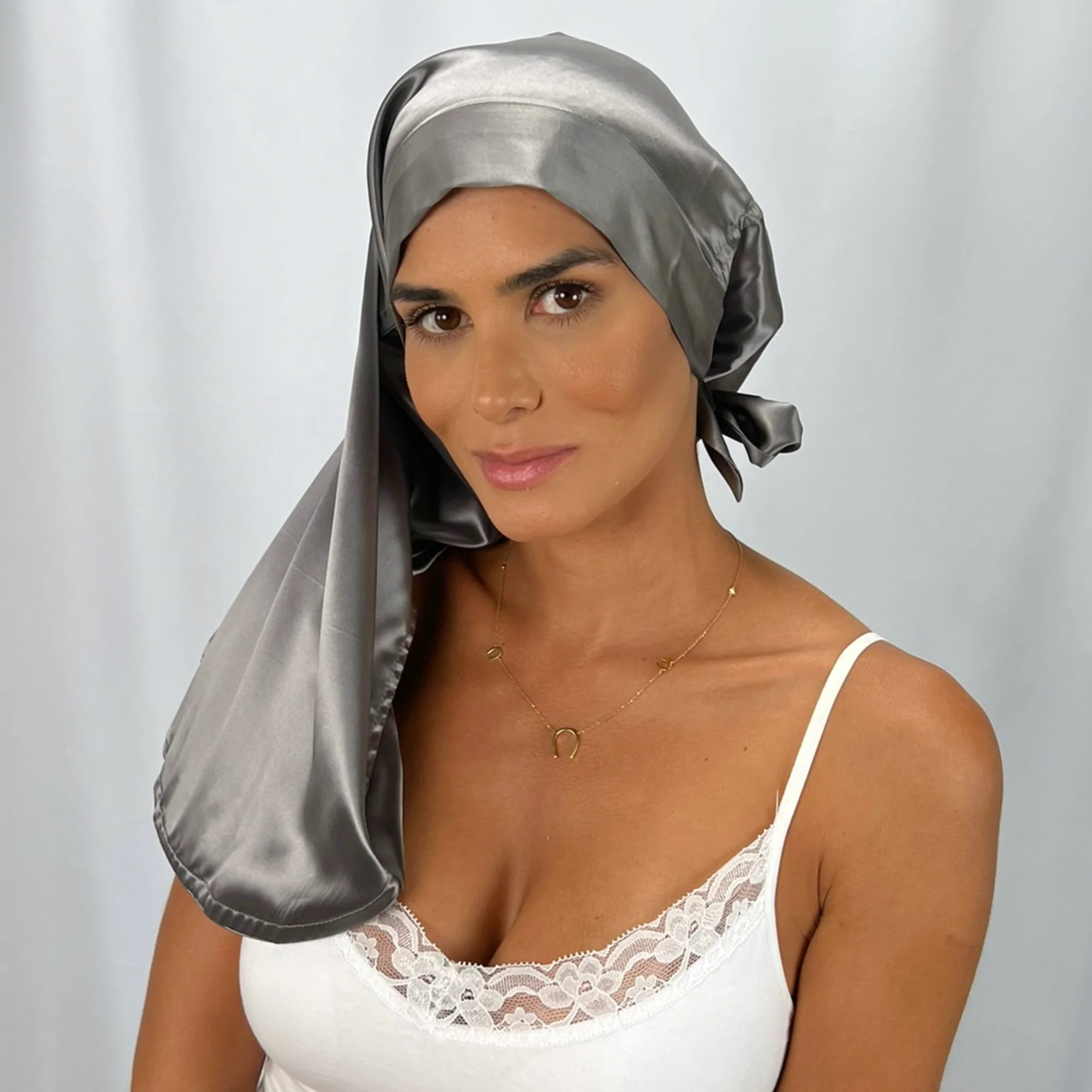 Silk Long Hair Reversible Bonnet - Gunmetal - Image 7