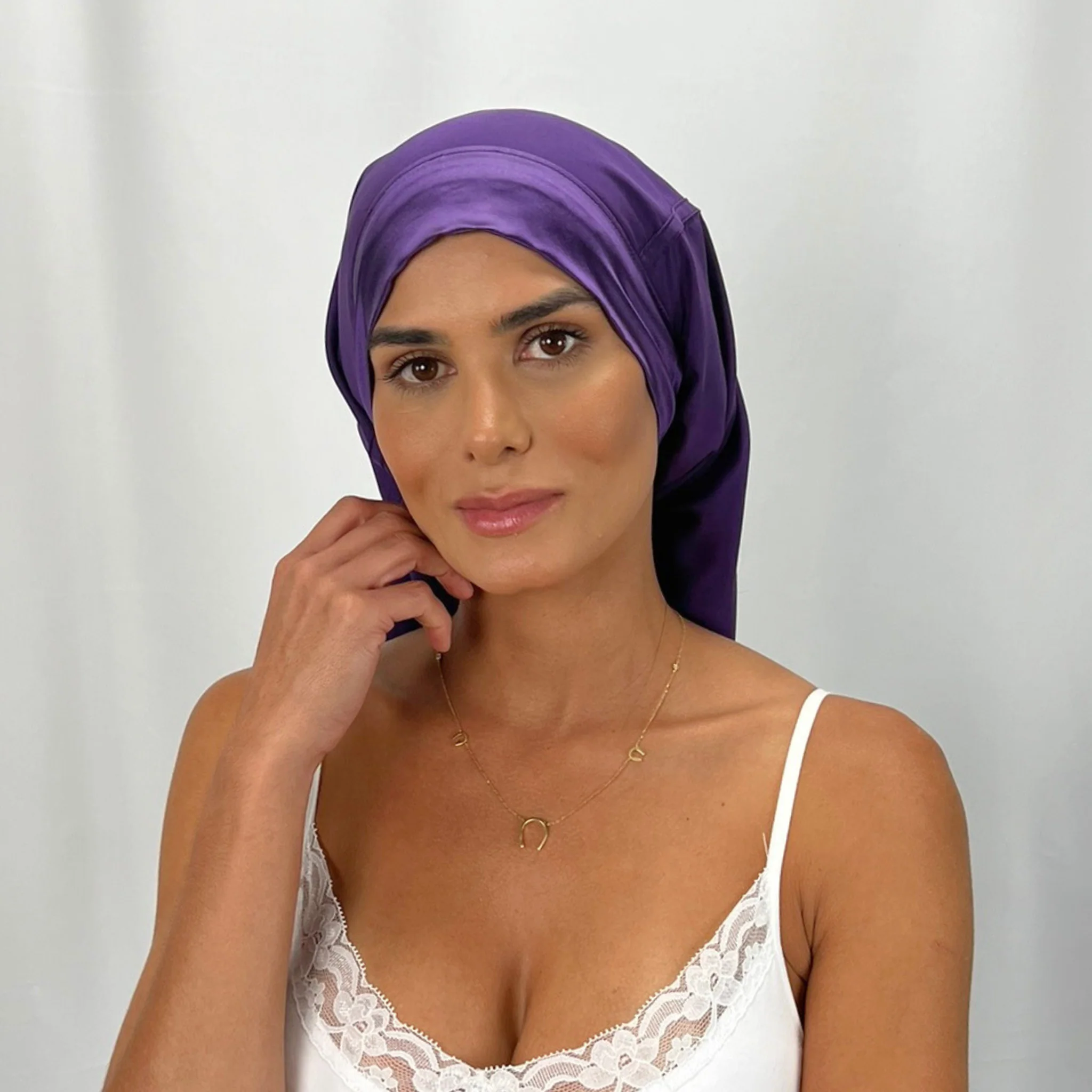 Silk Long Hair Reversible Bonnet - Plum - Image 8