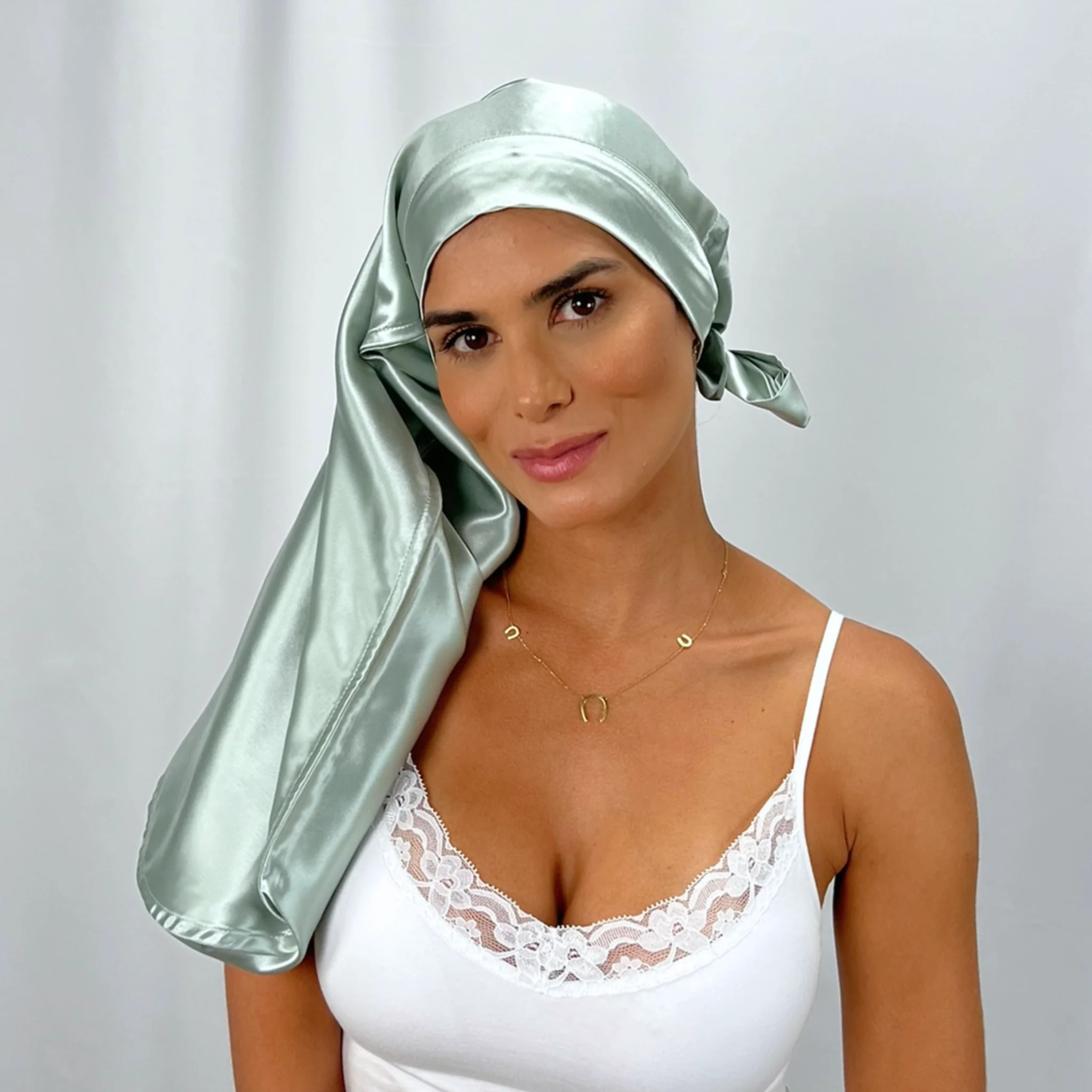 Silk Long Hair Reversible Bonnet - Sage - Image 7