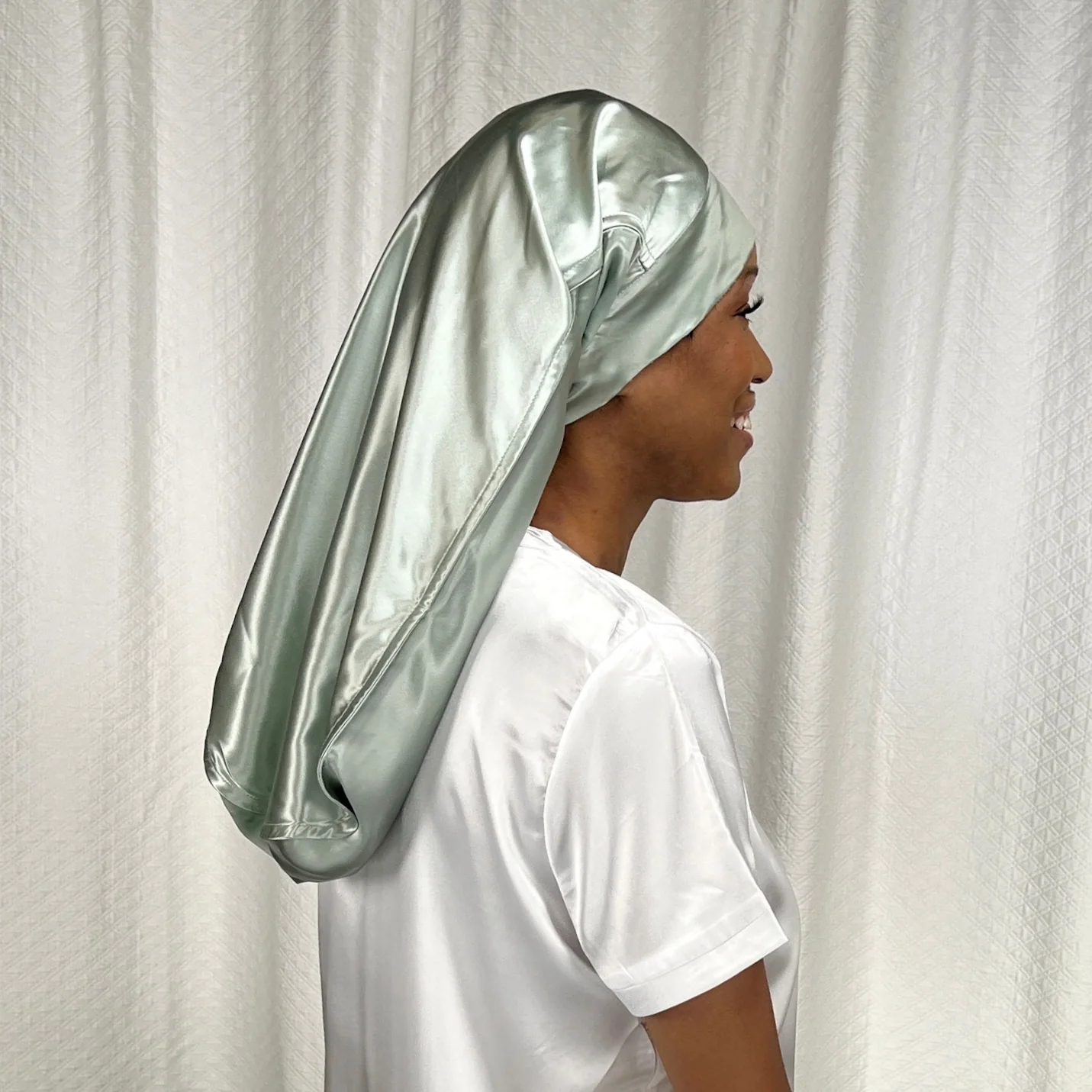 Silk Long Hair Reversible Bonnet - Sage - Image 9