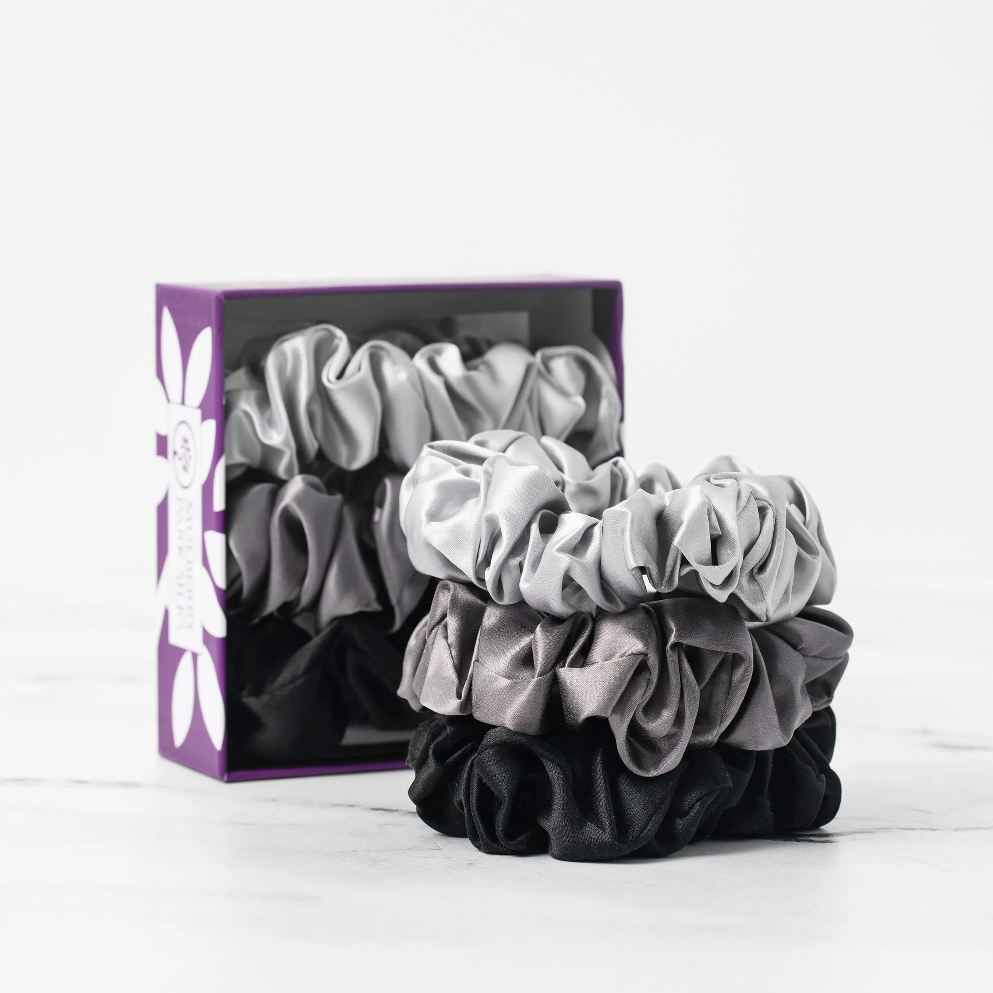 Silk Scrunchies - Black, Silver, Grey - Image 3