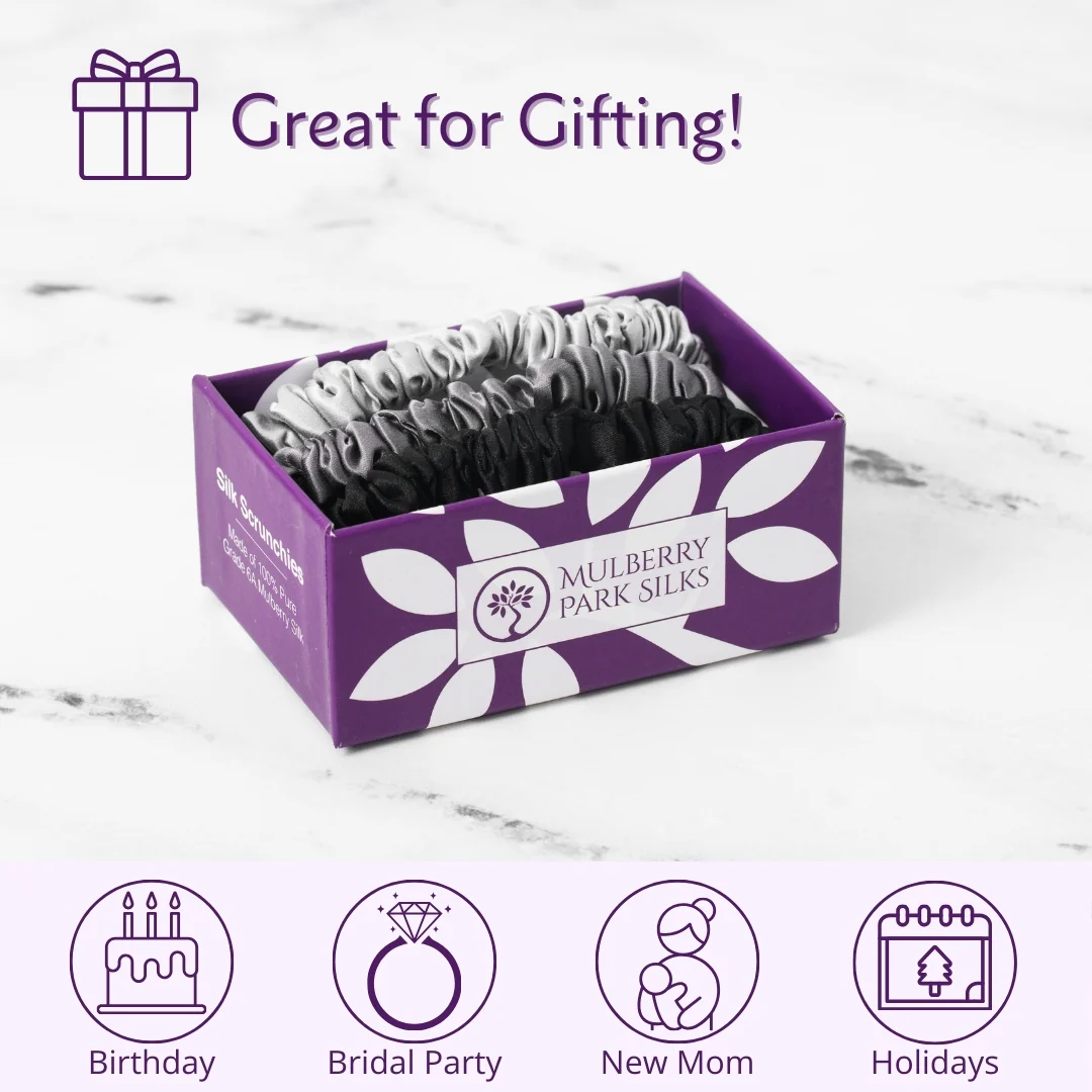 Silk Scrunchies - Black, Silver, Grey - Image 6