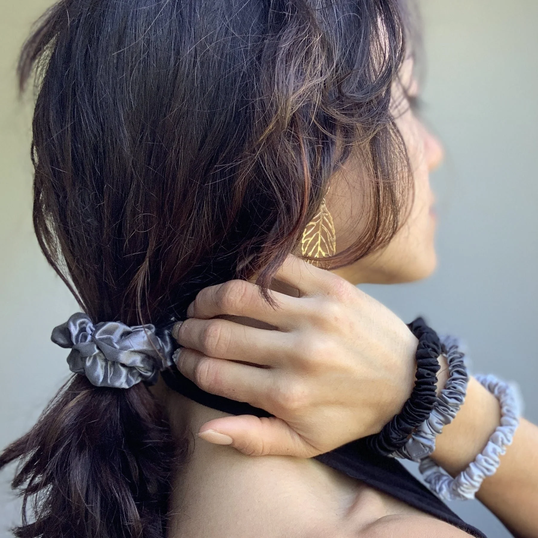 Silk Scrunchies - Black, Silver, Grey - Image 7