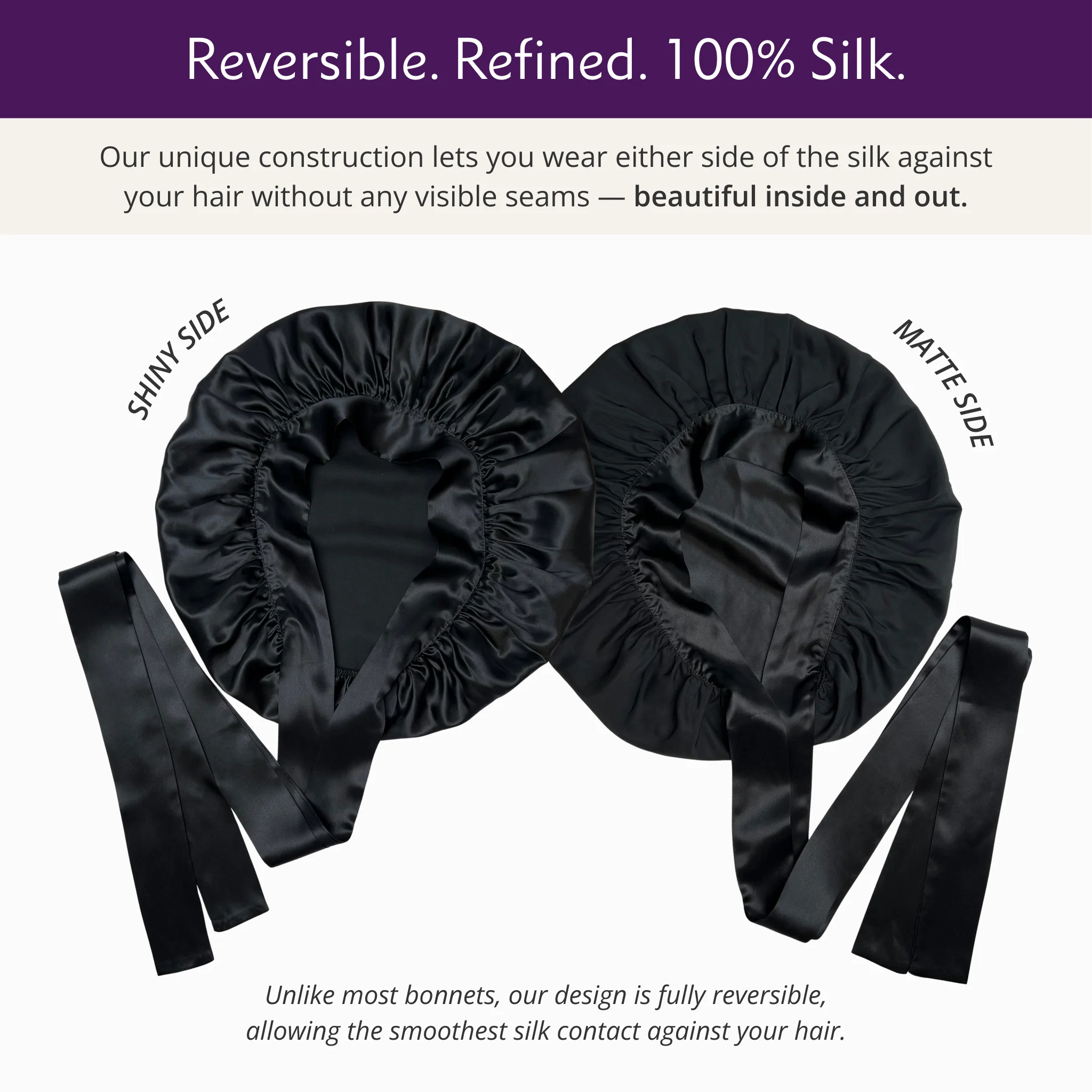 Silk Short Reversible Bonnet - Black - Image 3