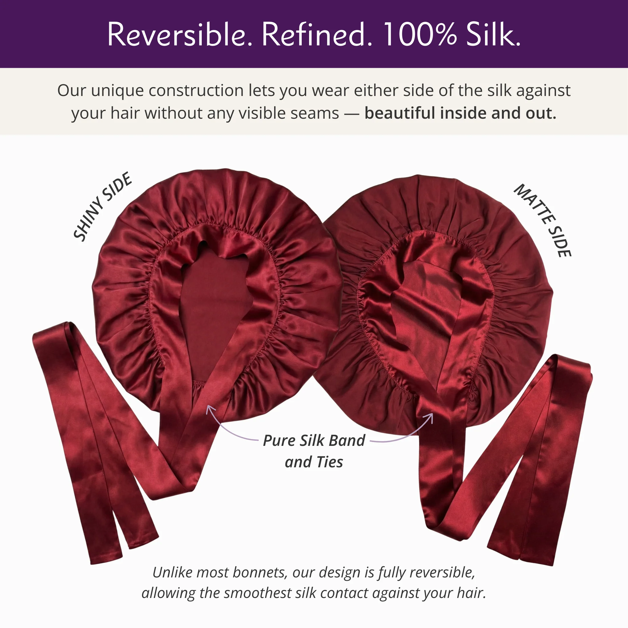 Silk Short Reversible Bonnet - Cabernet - Image 3