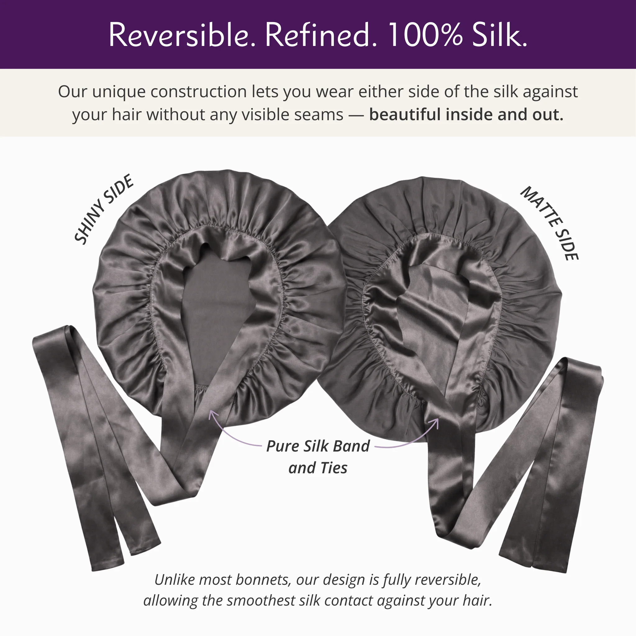 Silk Short Reversible Bonnet - Gunmetal - Image 3