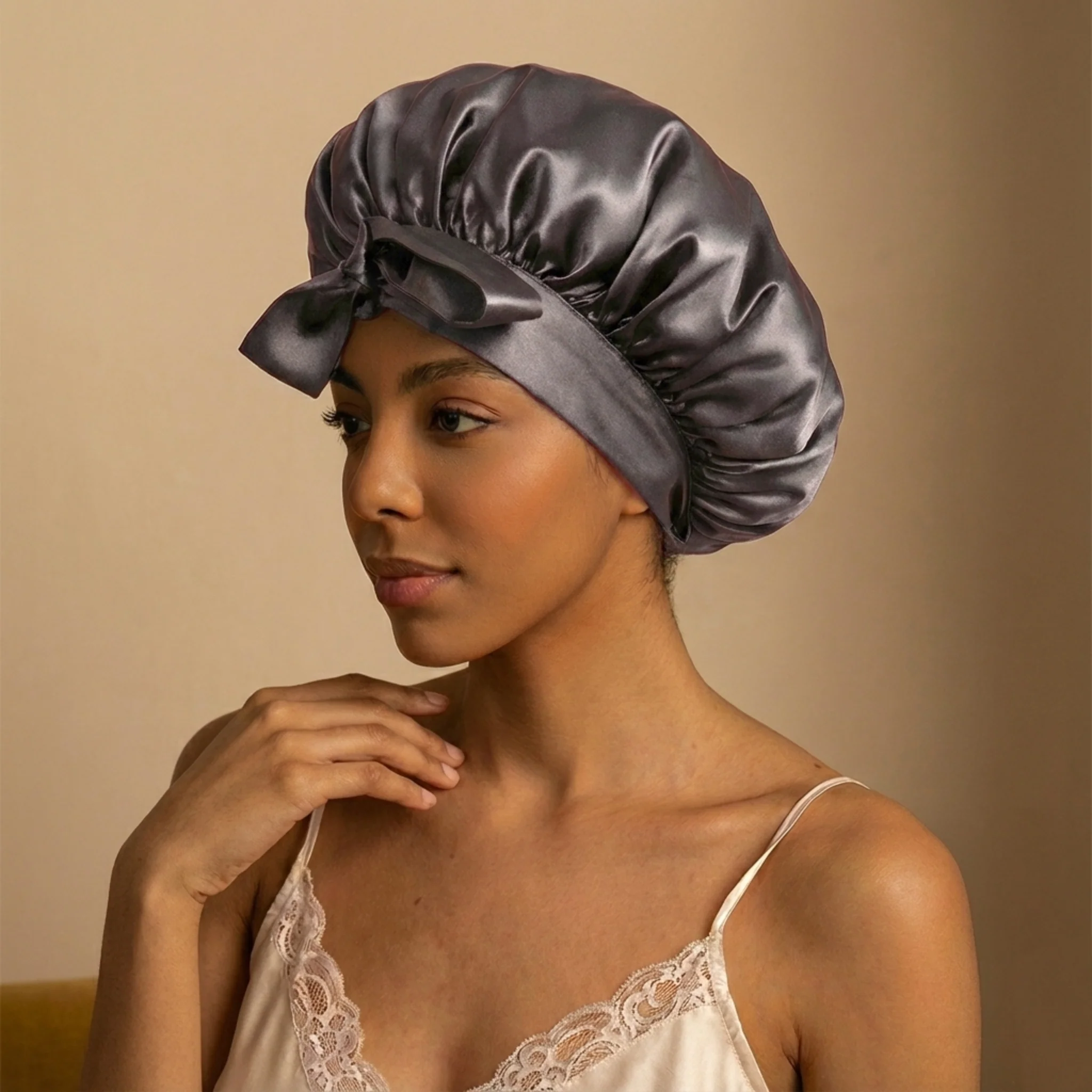 Silk Short Reversible Bonnet - Gunmetal - Image 5