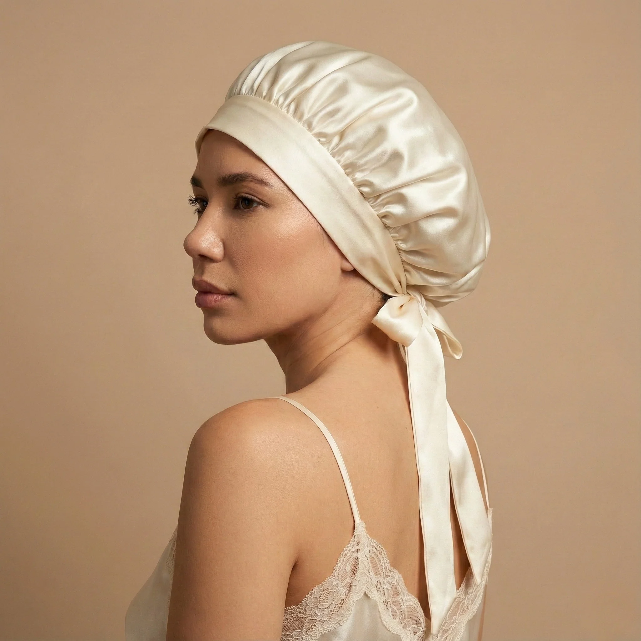 Silk Short Reversible Bonnet - Natural Ivory - Image 3