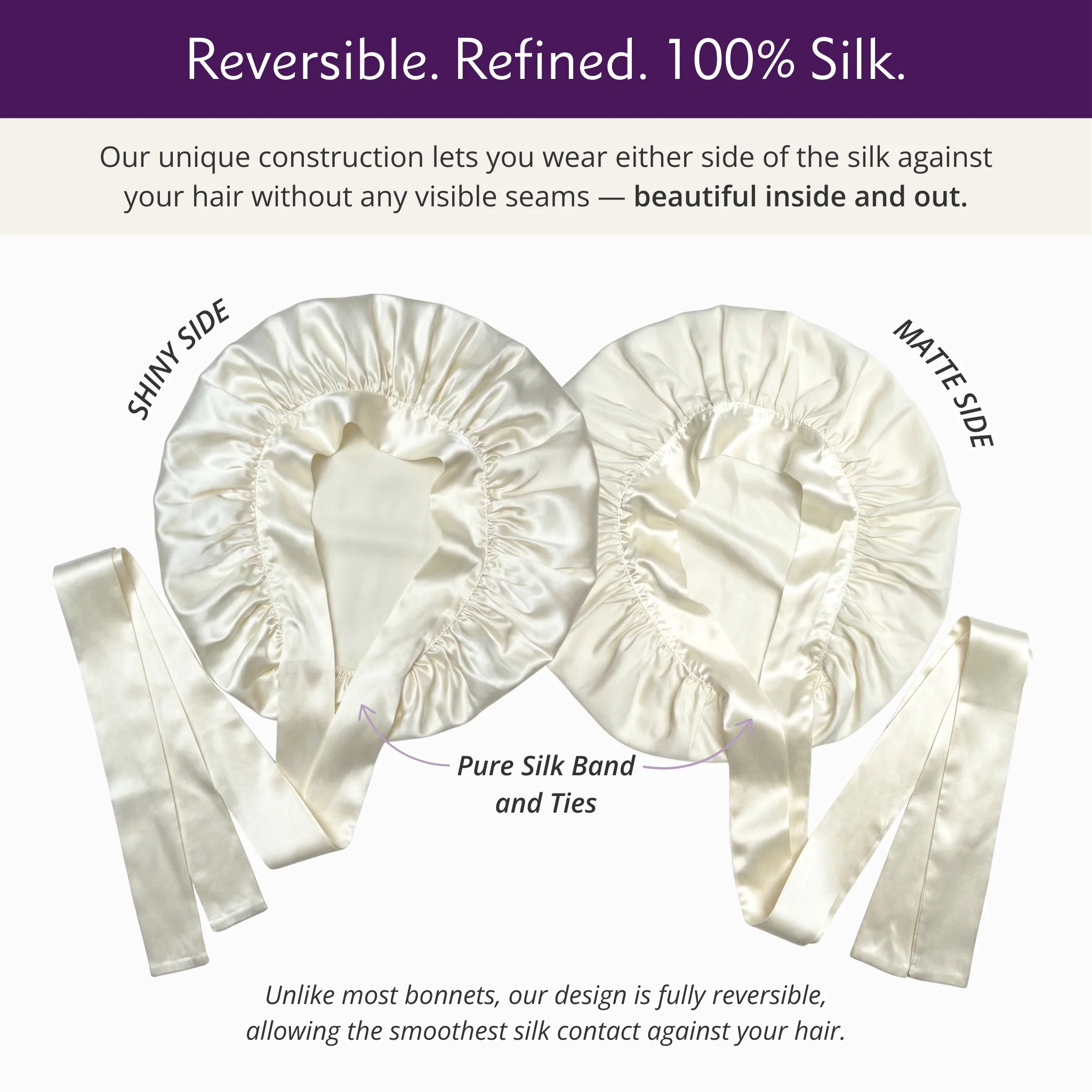 Silk Short Reversible Bonnet - Natural Ivory - Image 4