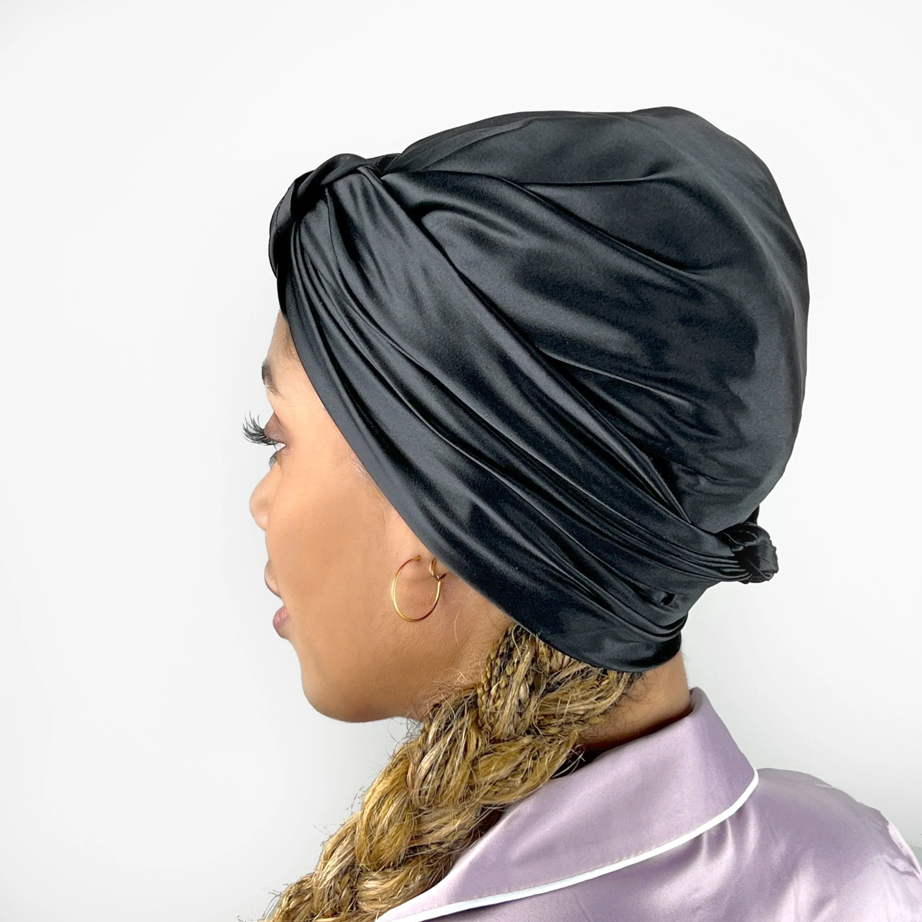 Silk Square Head Scarf - Black - Image 6