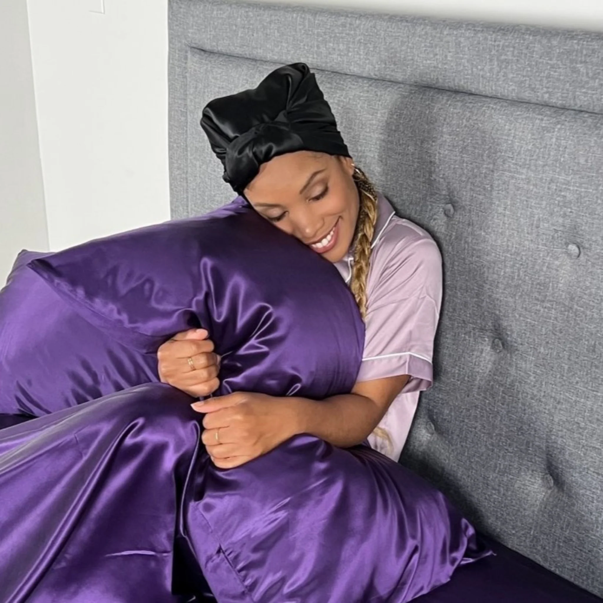 Silk Square Head Scarf - Black - Image 8