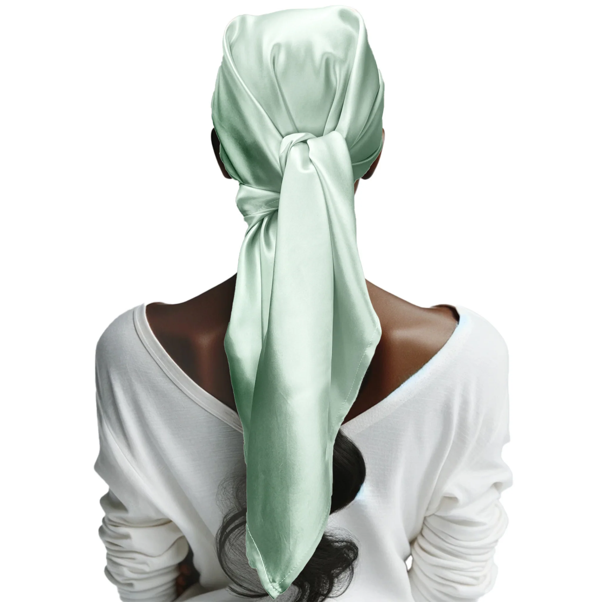 Silk Square Head Scarf - Green - Image 6