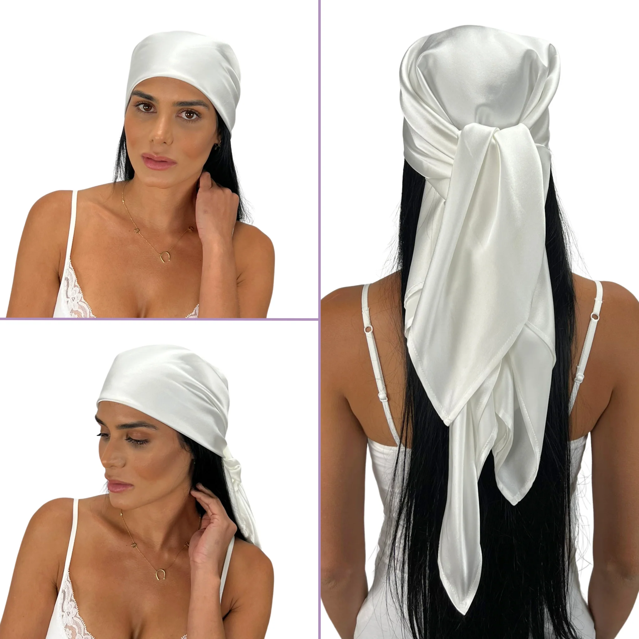 Silk Square Head Scarf - Natural Ivory - Image 4