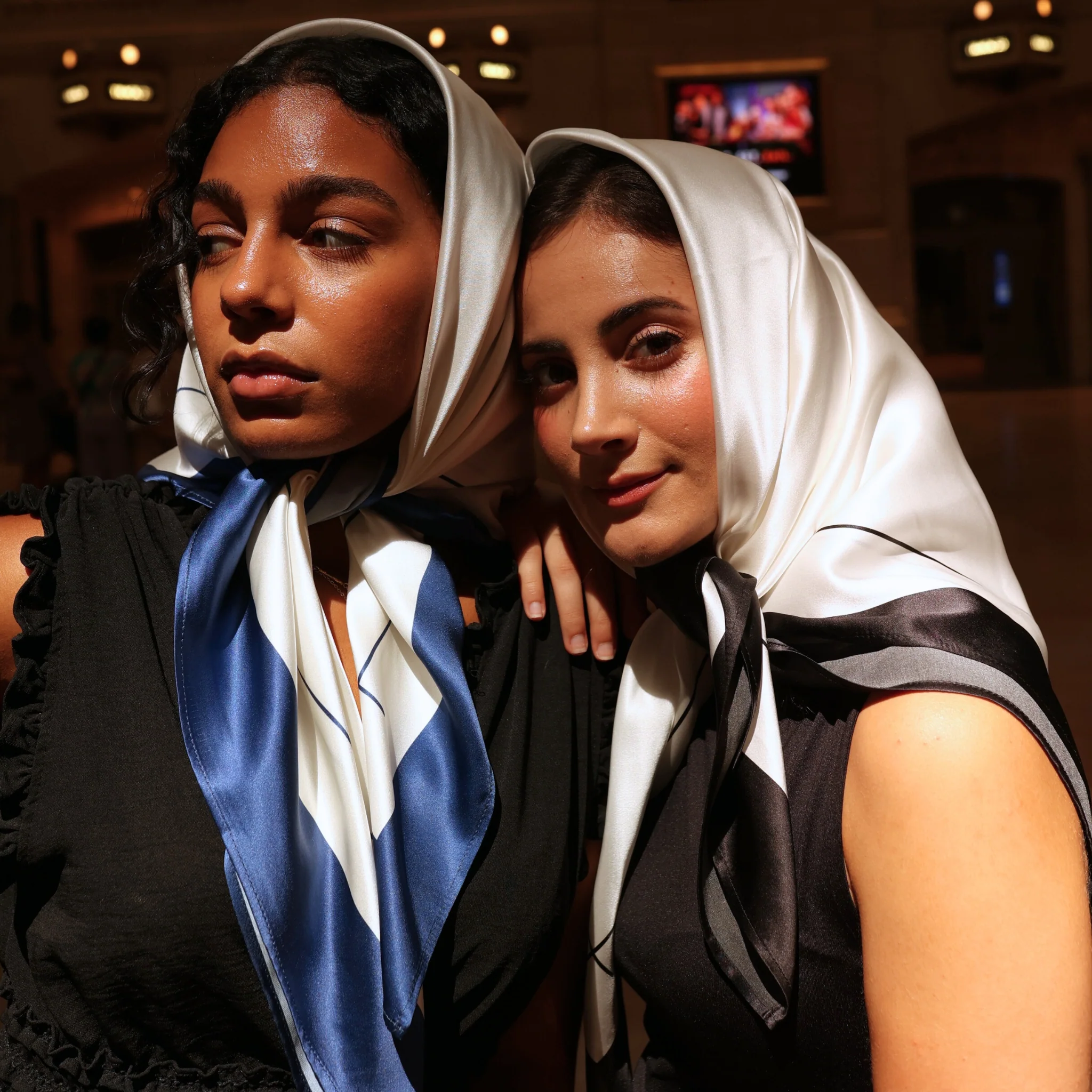 Silk Square Head Scarf - Black/Ivory - Image 10