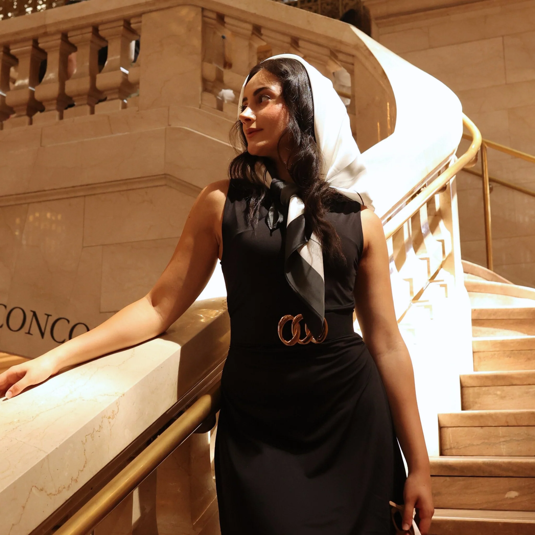 Silk Square Head Scarf - Black/Ivory - Image 9