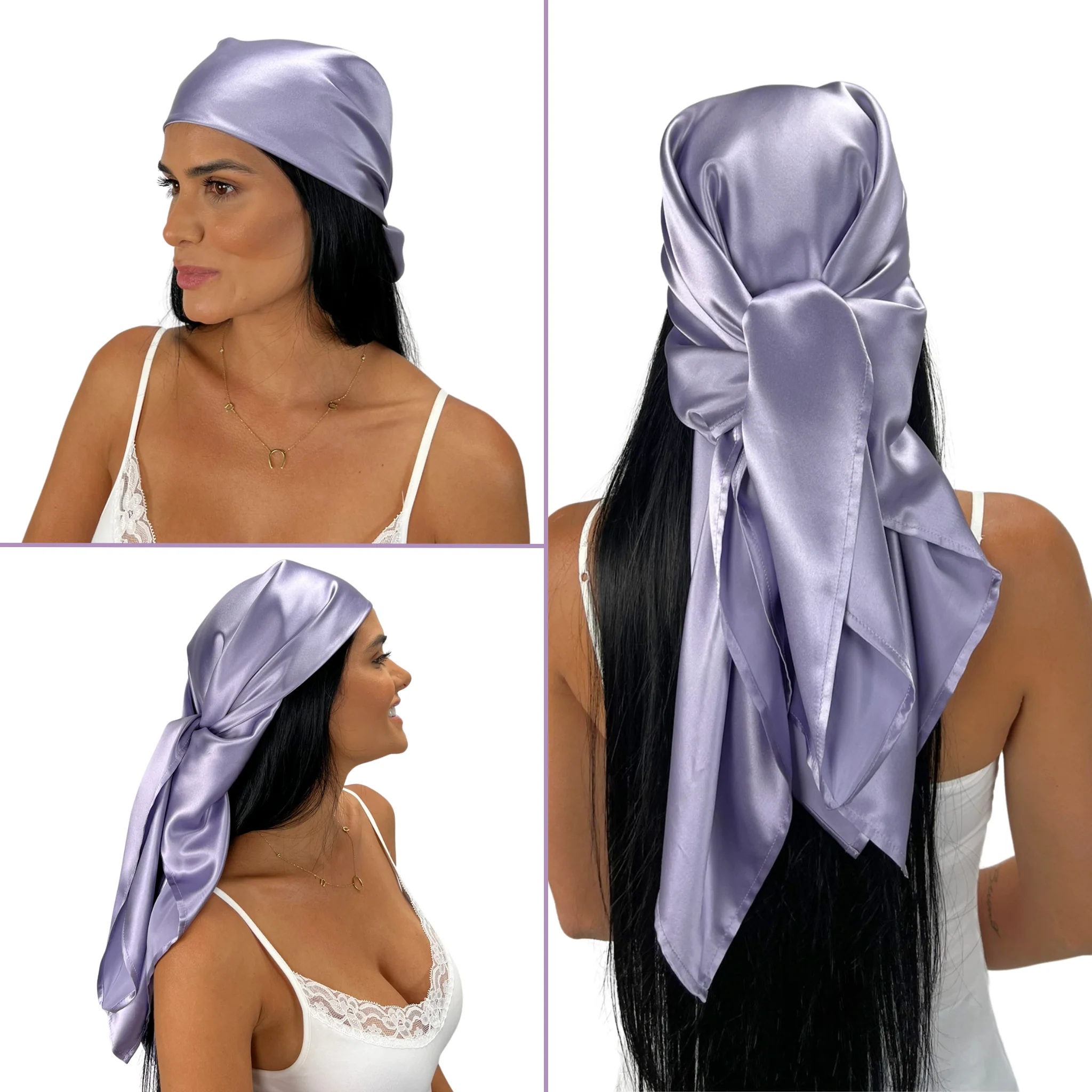 Silk Square Head Scarf - Lilac - Image 3