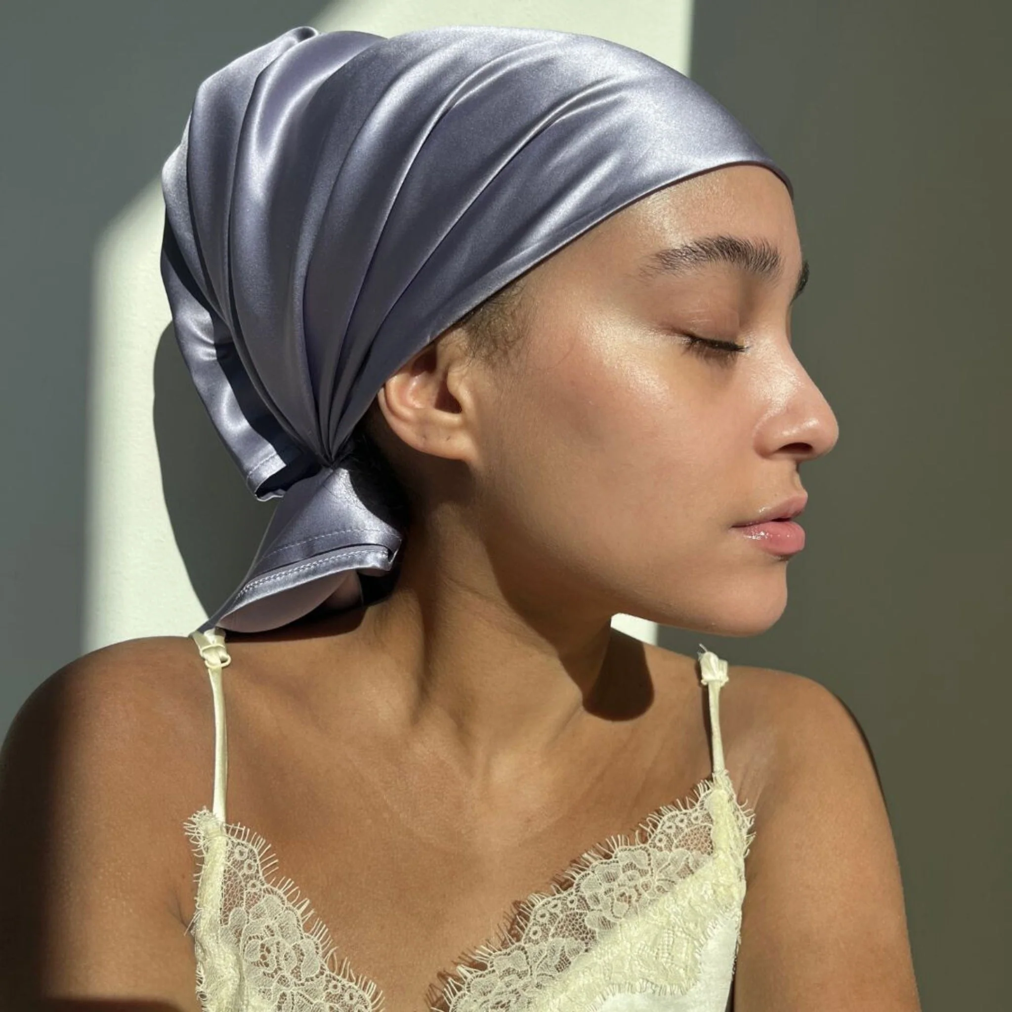 Silk Square Head Scarf - Lilac - Image 7