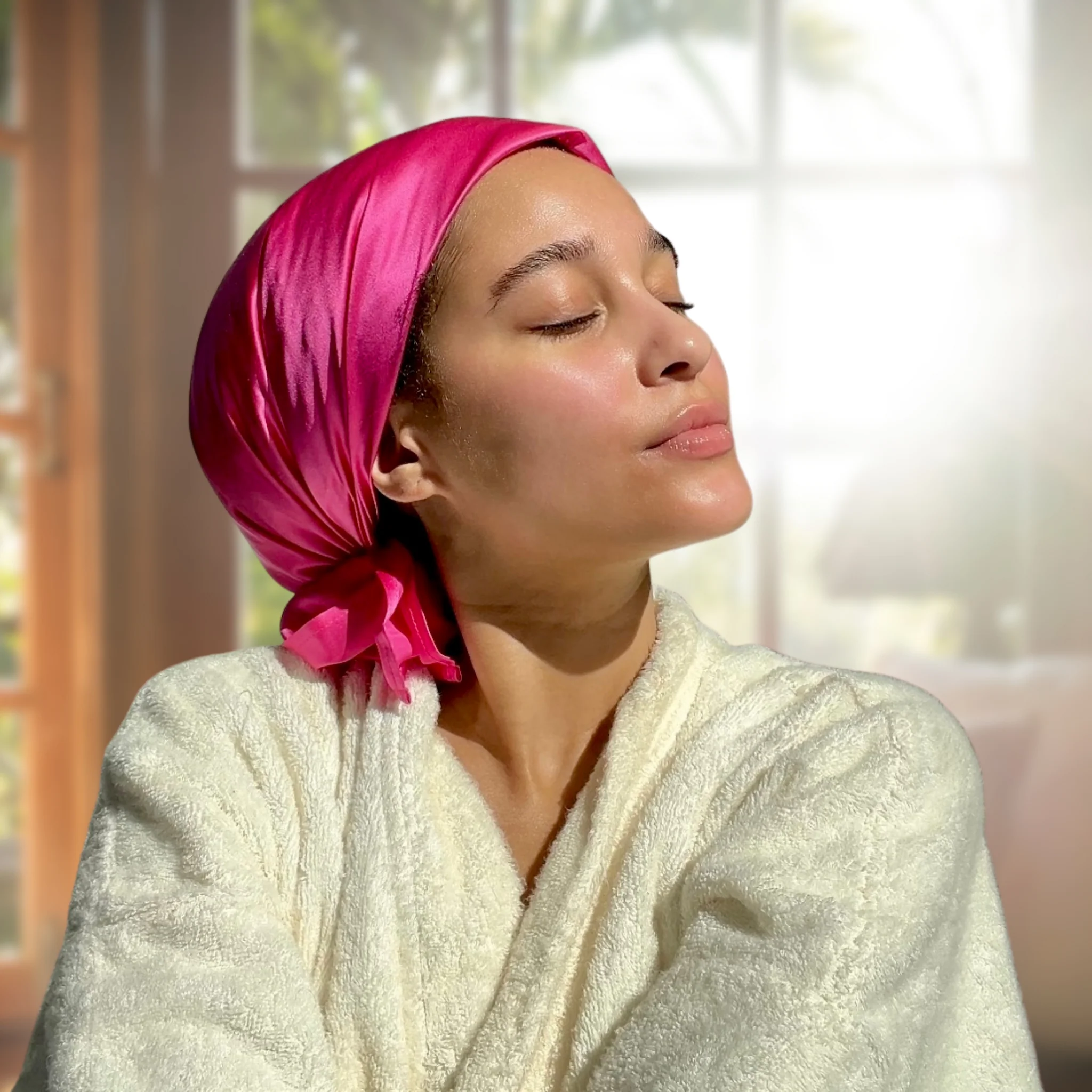 Silk Square Head Scarf - Magenta - Image 5