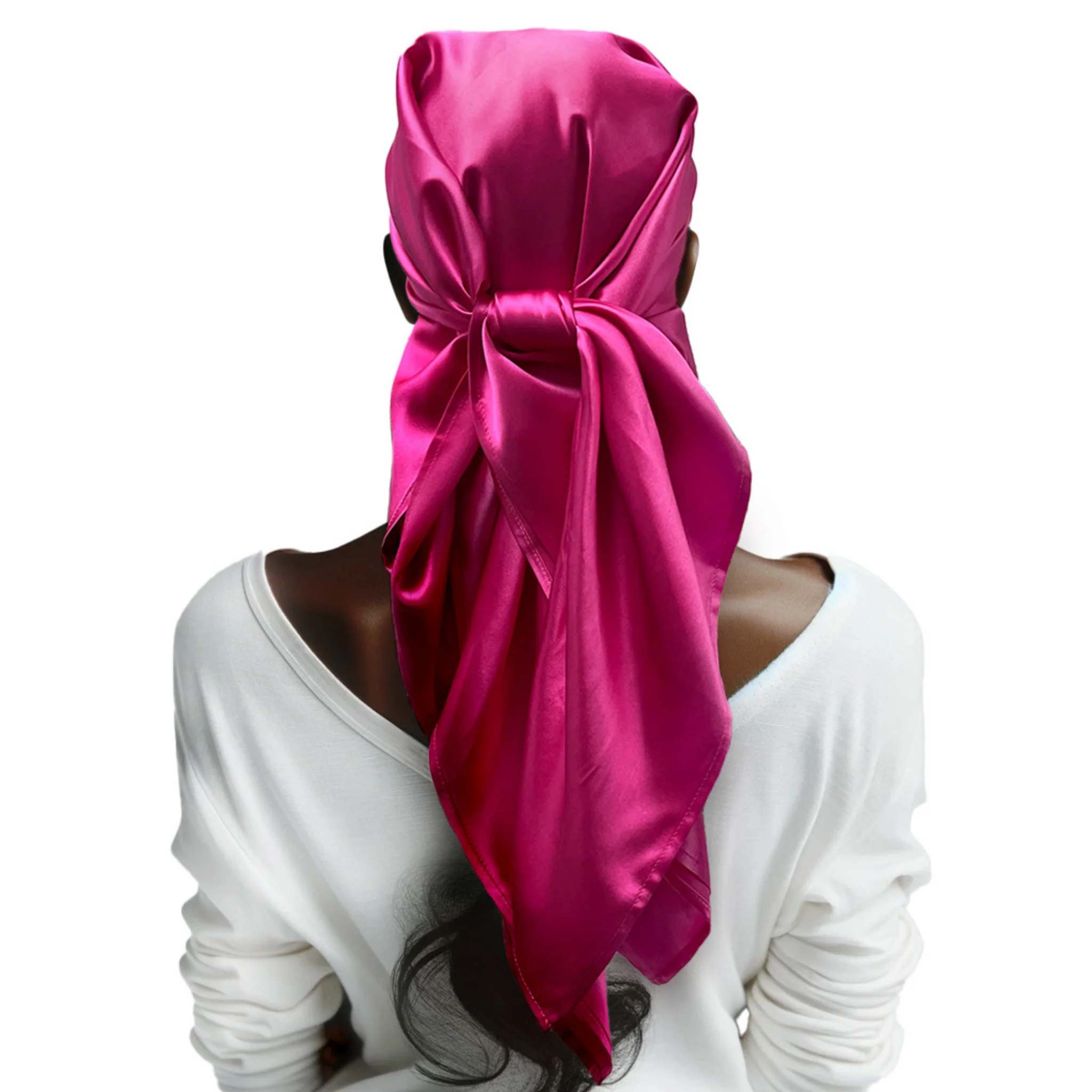 Silk Square Head Scarf - Magenta - Image 6