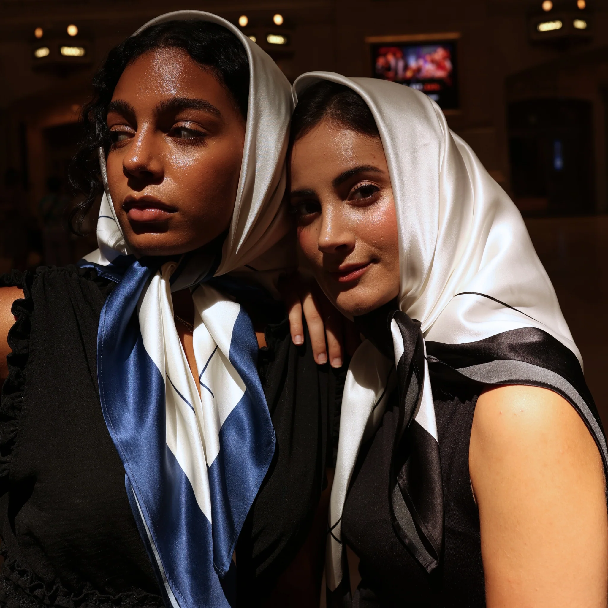 Silk Square Head Scarf - Navy/Ivory - Image 8