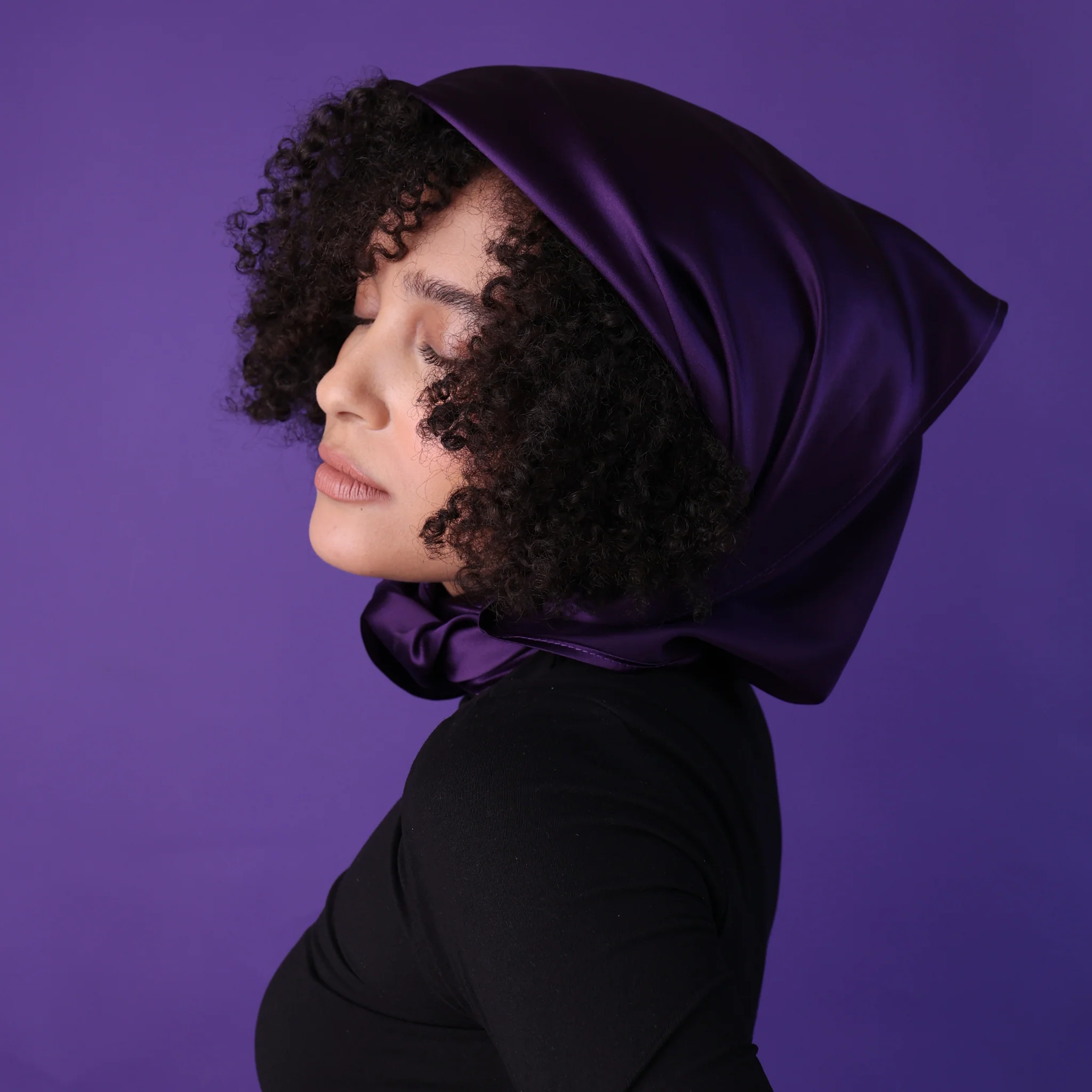 Silk Square Head Scarf - Plum - Image 5